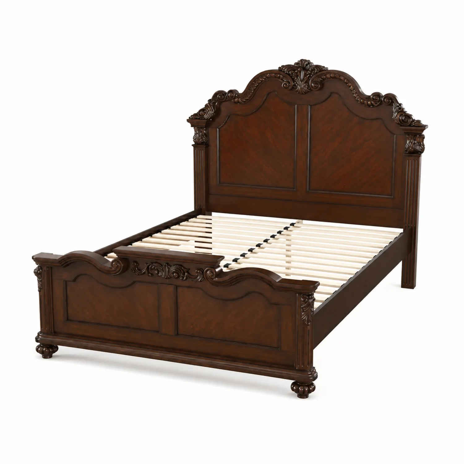 Cama de Madera con Detalles Tallados de Nogal 200x160 cm Marrón-Casixorn