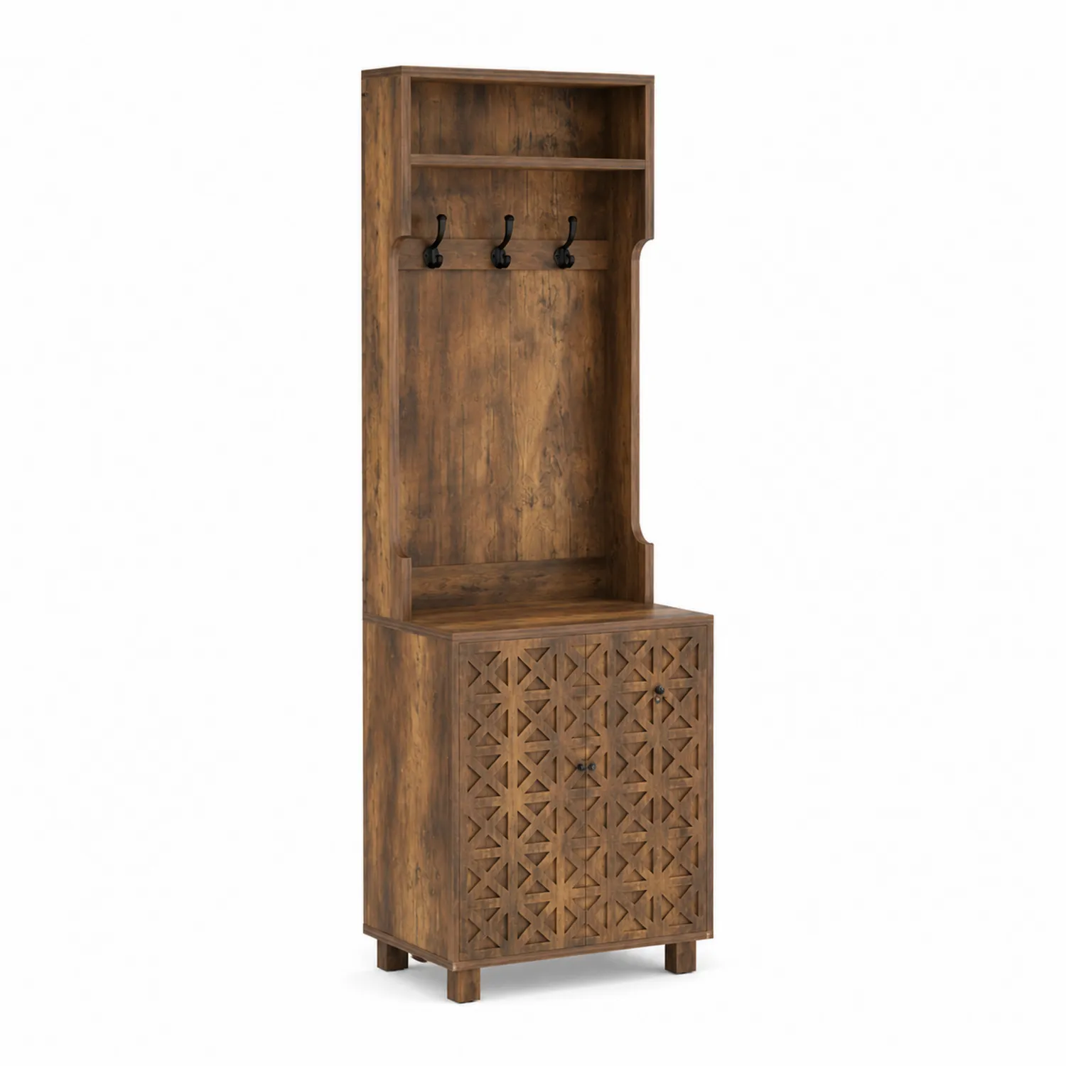 Mueble Recibidor de Madera de Pino con Perchero y Gabinete 190cm x 60cm x 35cm Marrón-Casixorn