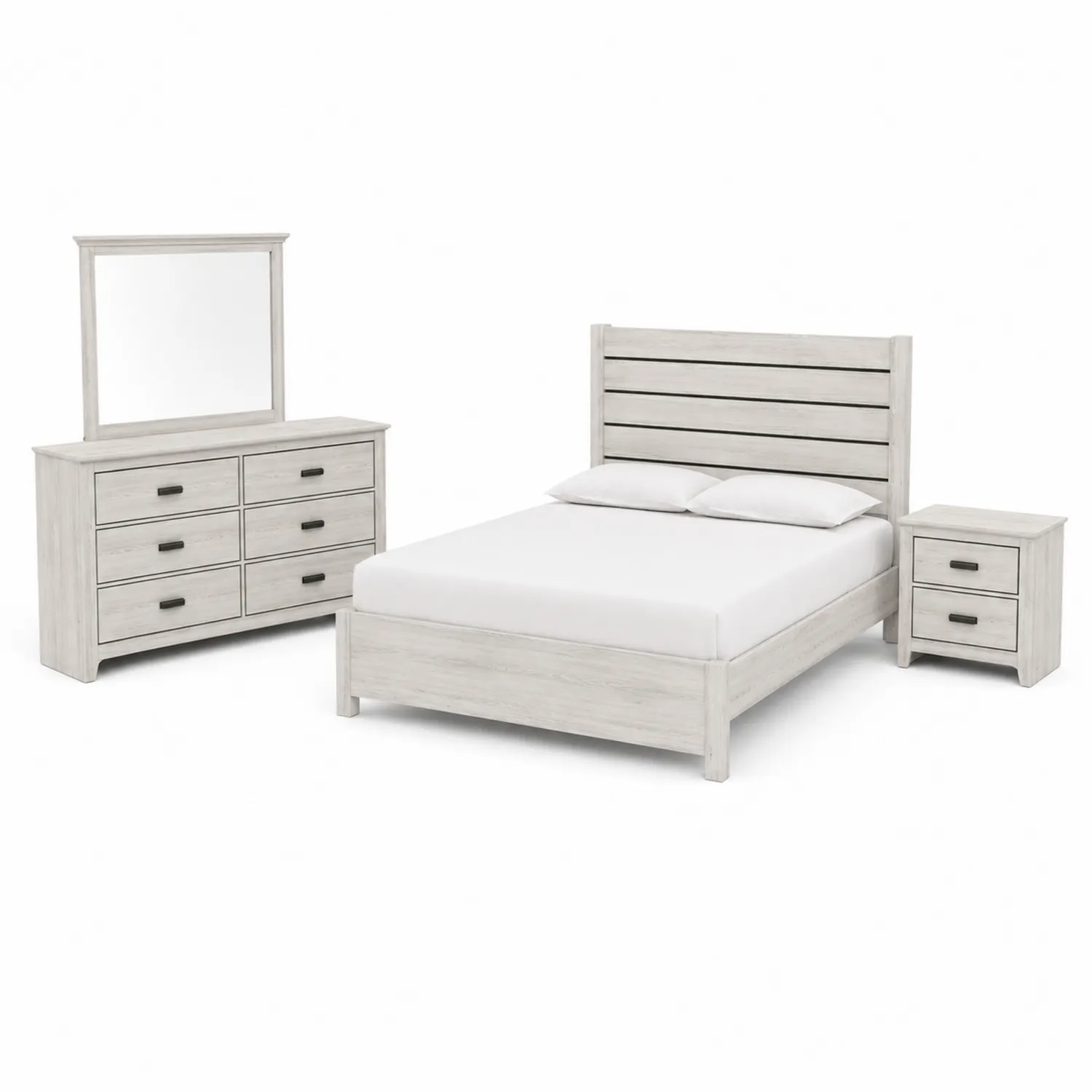 Juego de Dormitorio de Madera Blanco de 3 Piezas-Casixorn
