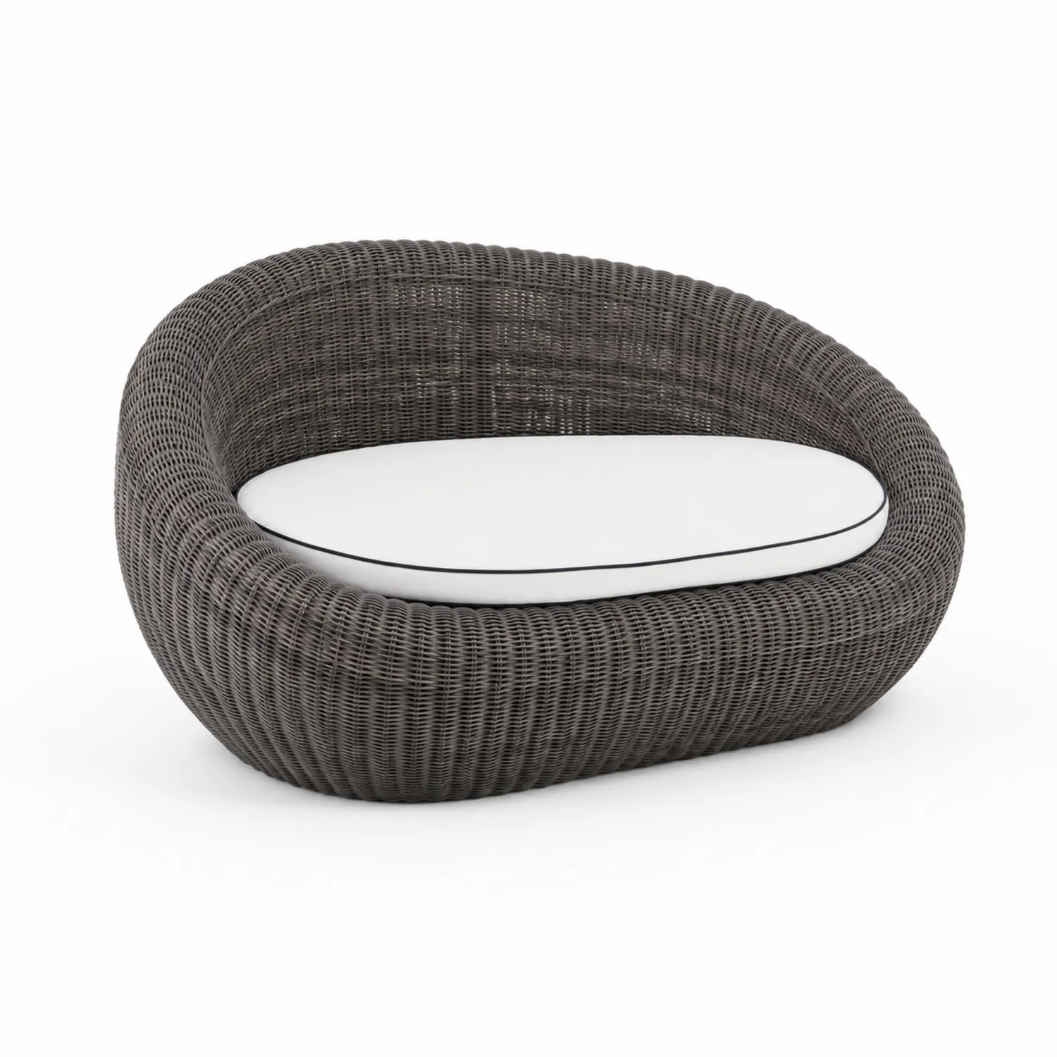 Sofá de jardín de ratán sintético gris con cojín blanco-Casixorn