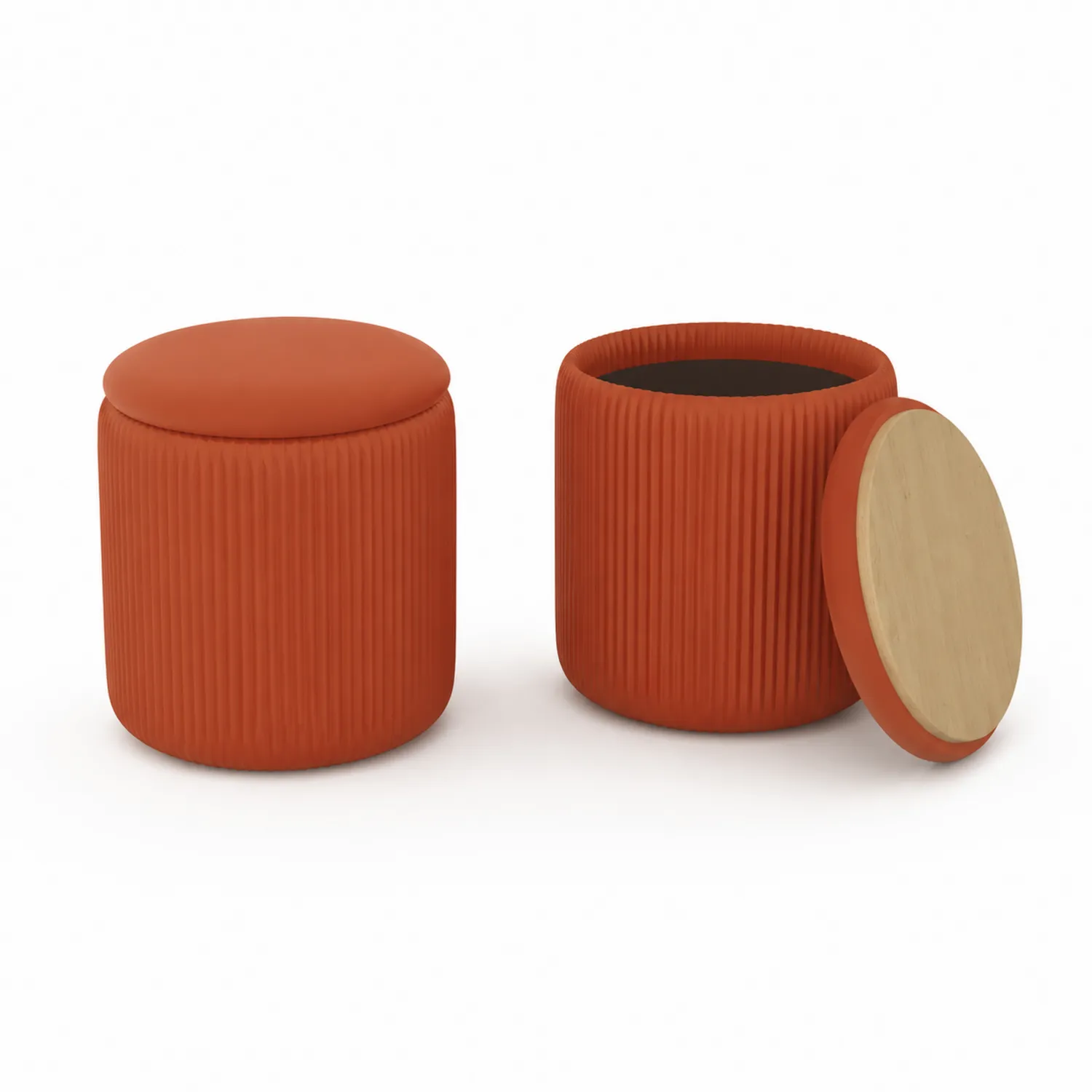 Pufs de Tela con Tapa de Madera y Almacenamiento Naranja-Casixorn
