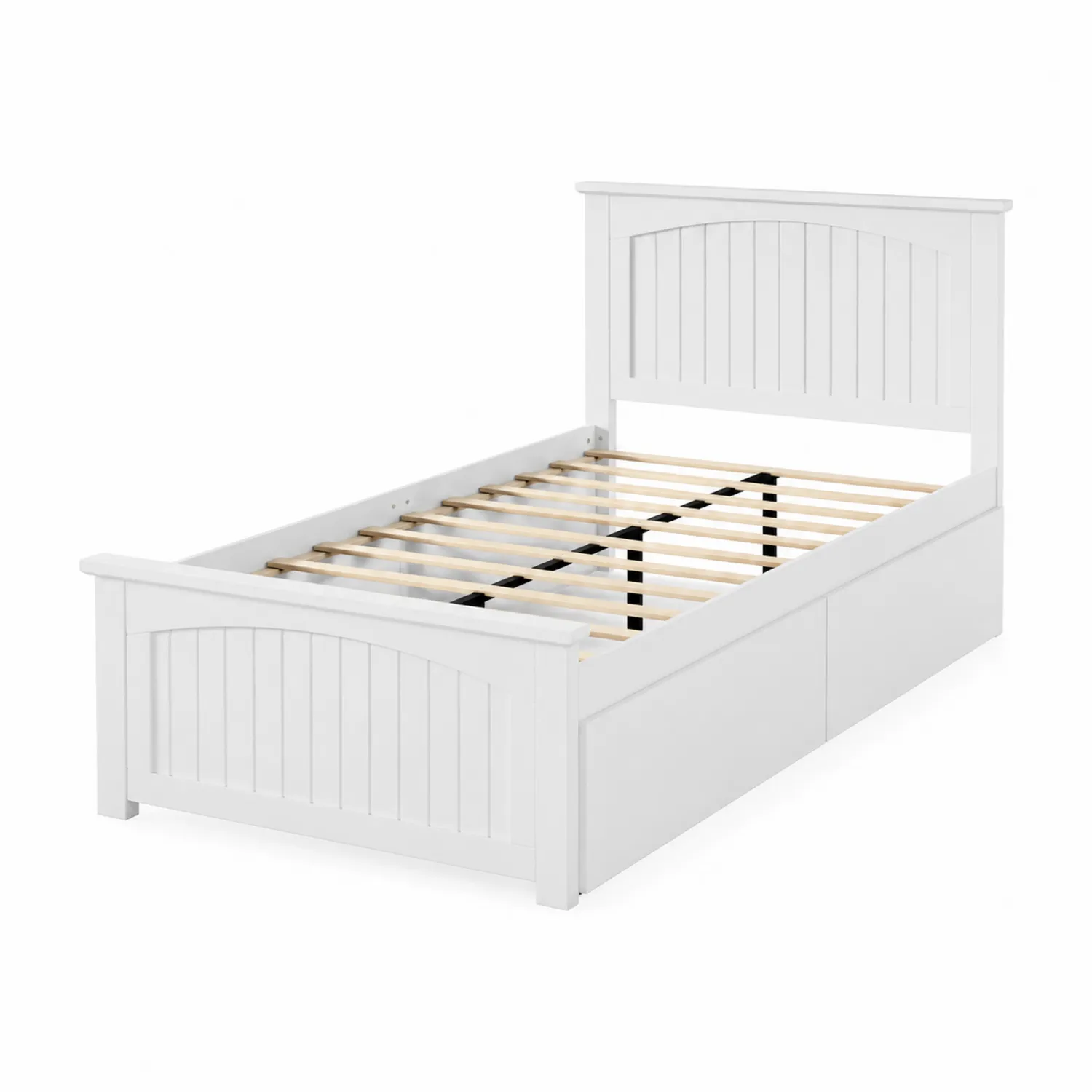 Cama de Madera de Pino Blanca con Cabecero Ranurado 200x90 cm-Casixorn