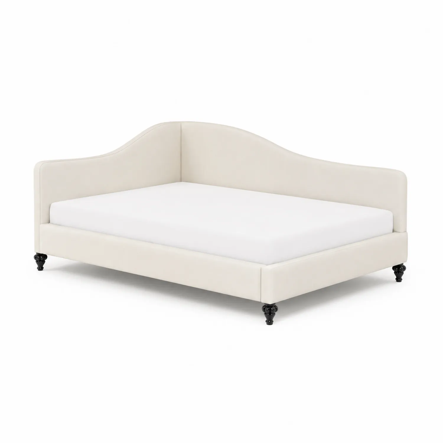 Cama de día tapizada en poliéster con patas de madera, 205 cm x 95 cm x 80 cm, Crema-Casixorn