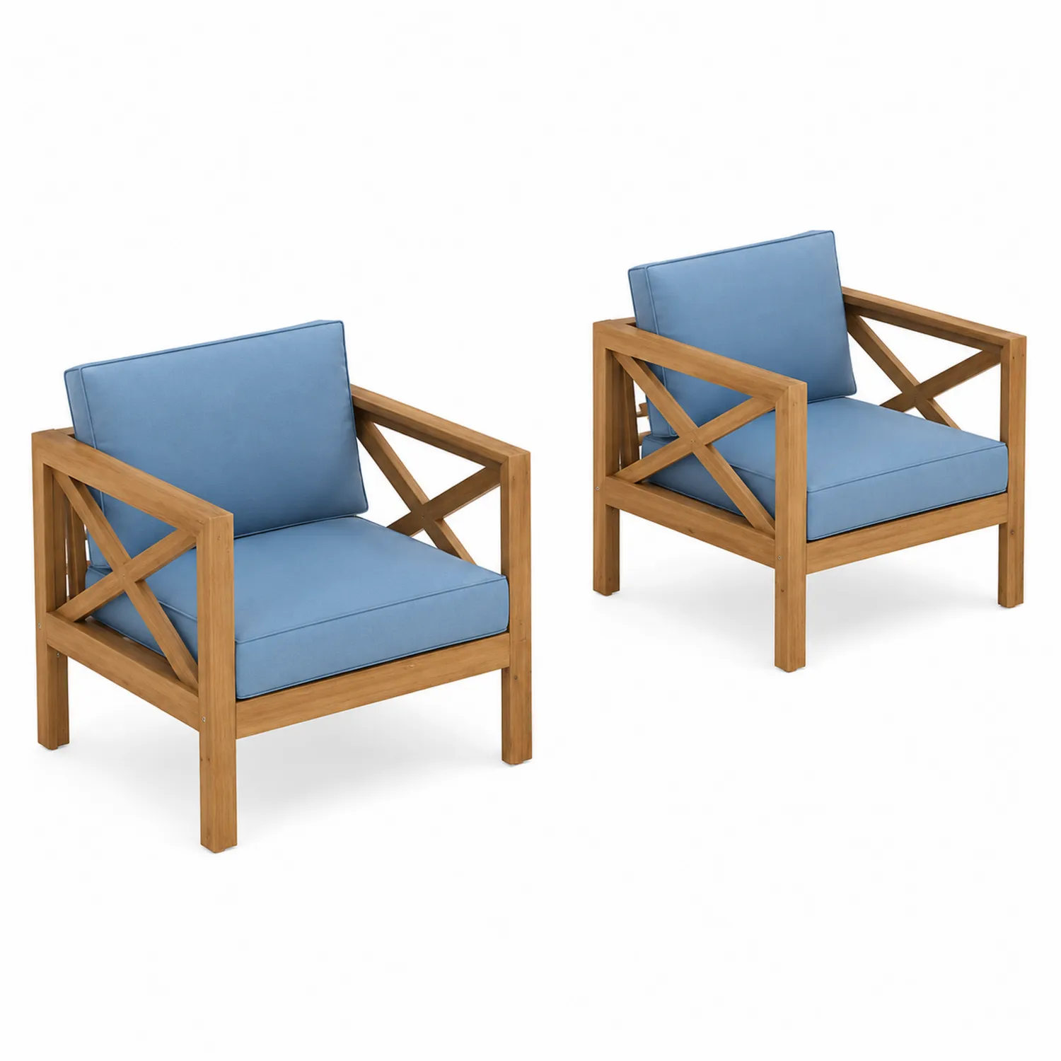 Set de 2 sillones de madera con cojines azul-Casixorn
