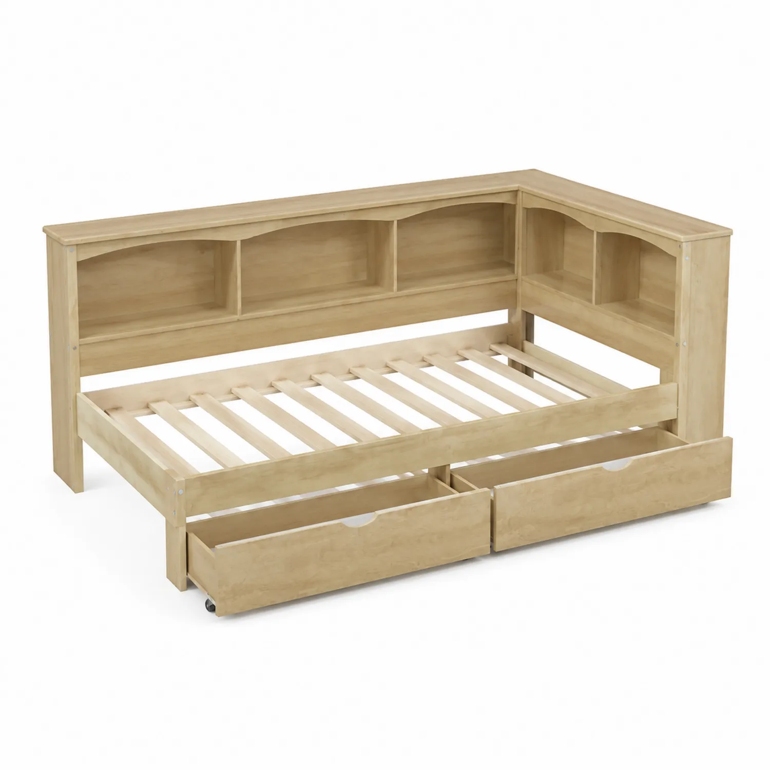 Cama de día con estanterías y cajones de madera de pino-Casixorn
