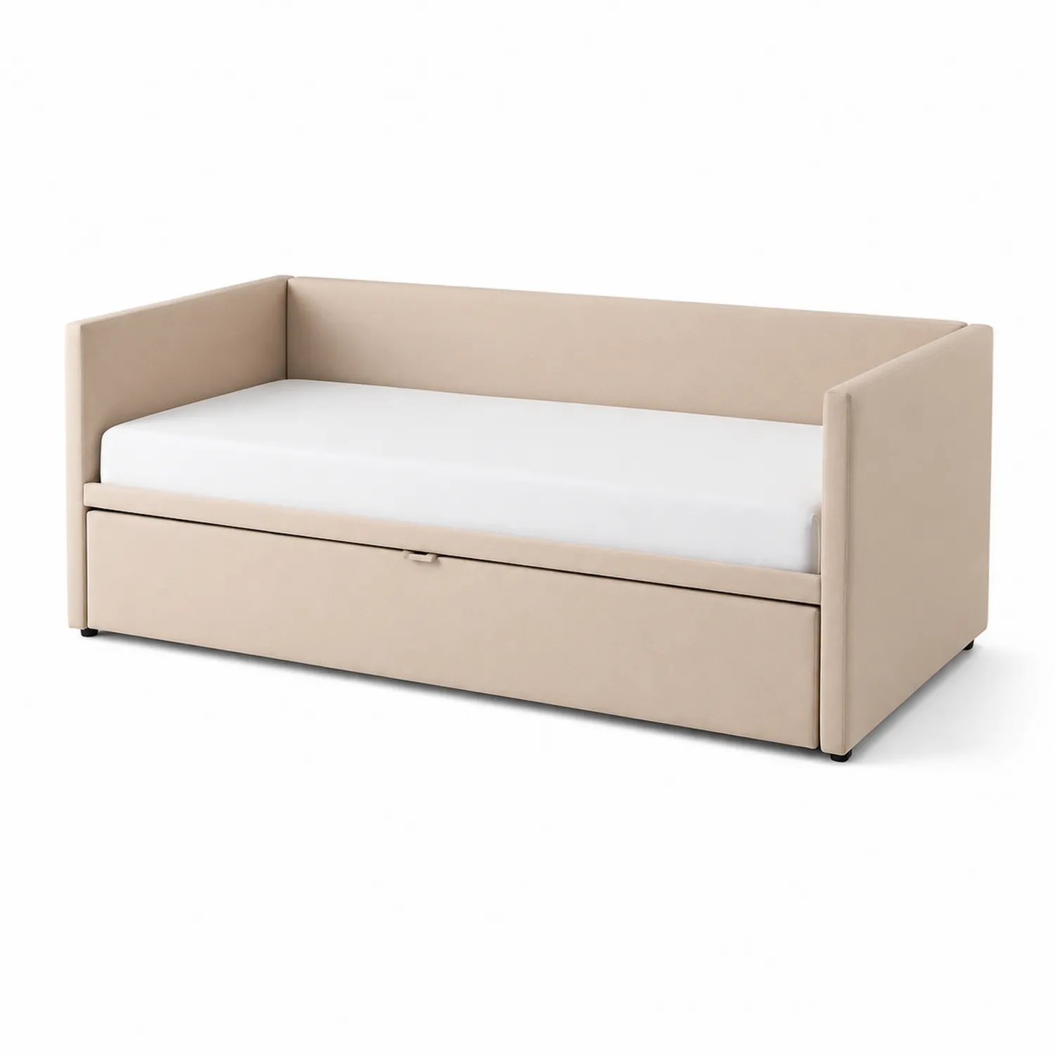 Cama de día con almacenamiento tapizada en poliéster Beige-Casixorn