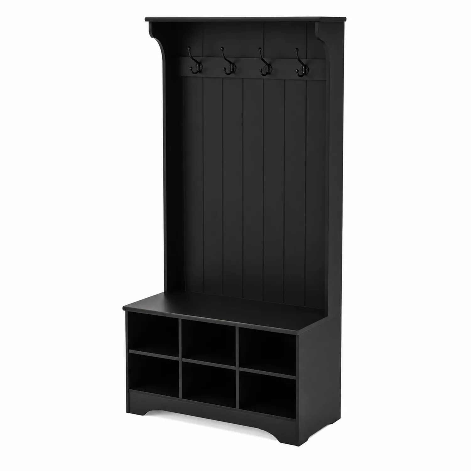 Perchero de Madera Negro con Banco y Almacenamiento-Casixorn