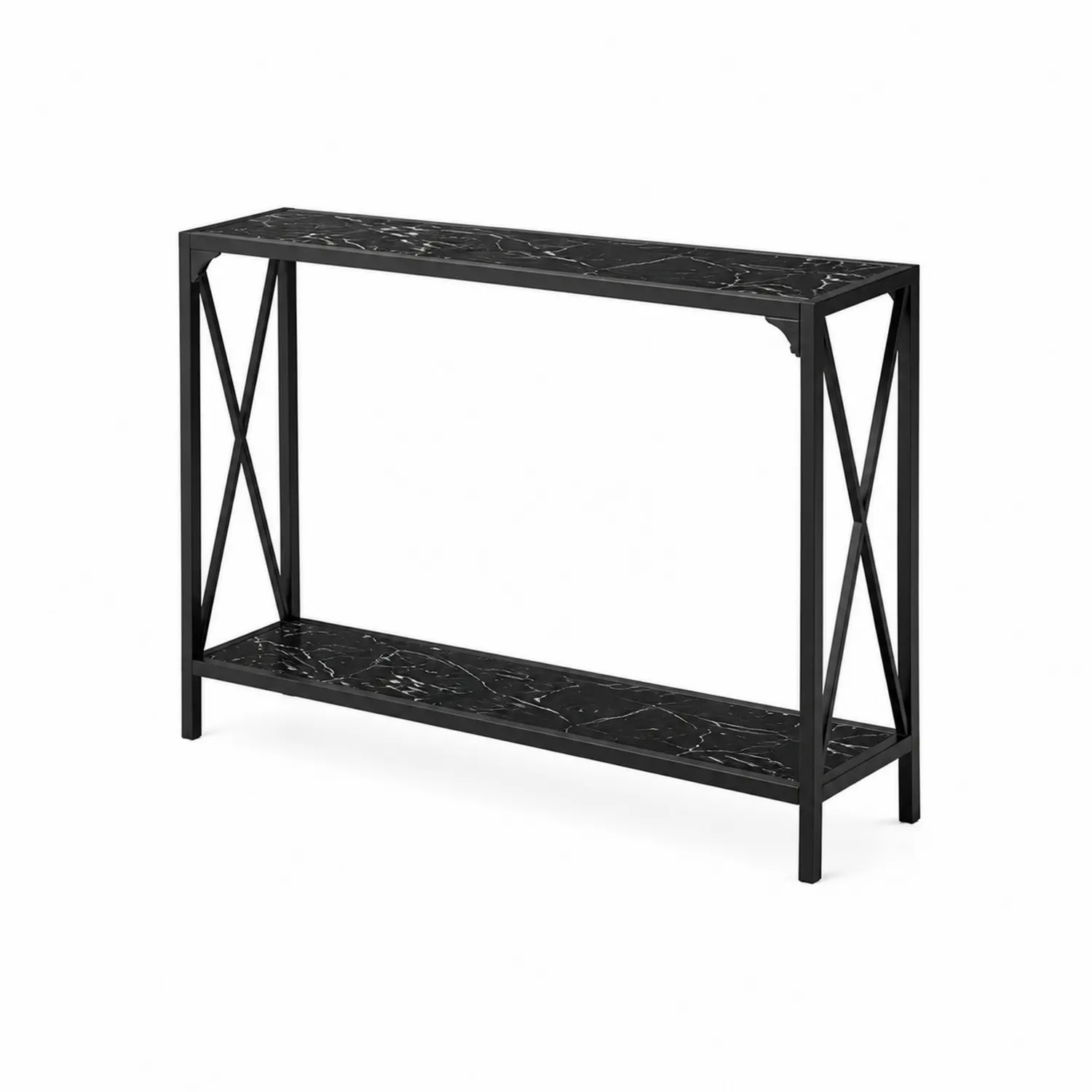 Mesa consola de metal y mármol negro-Casixorn