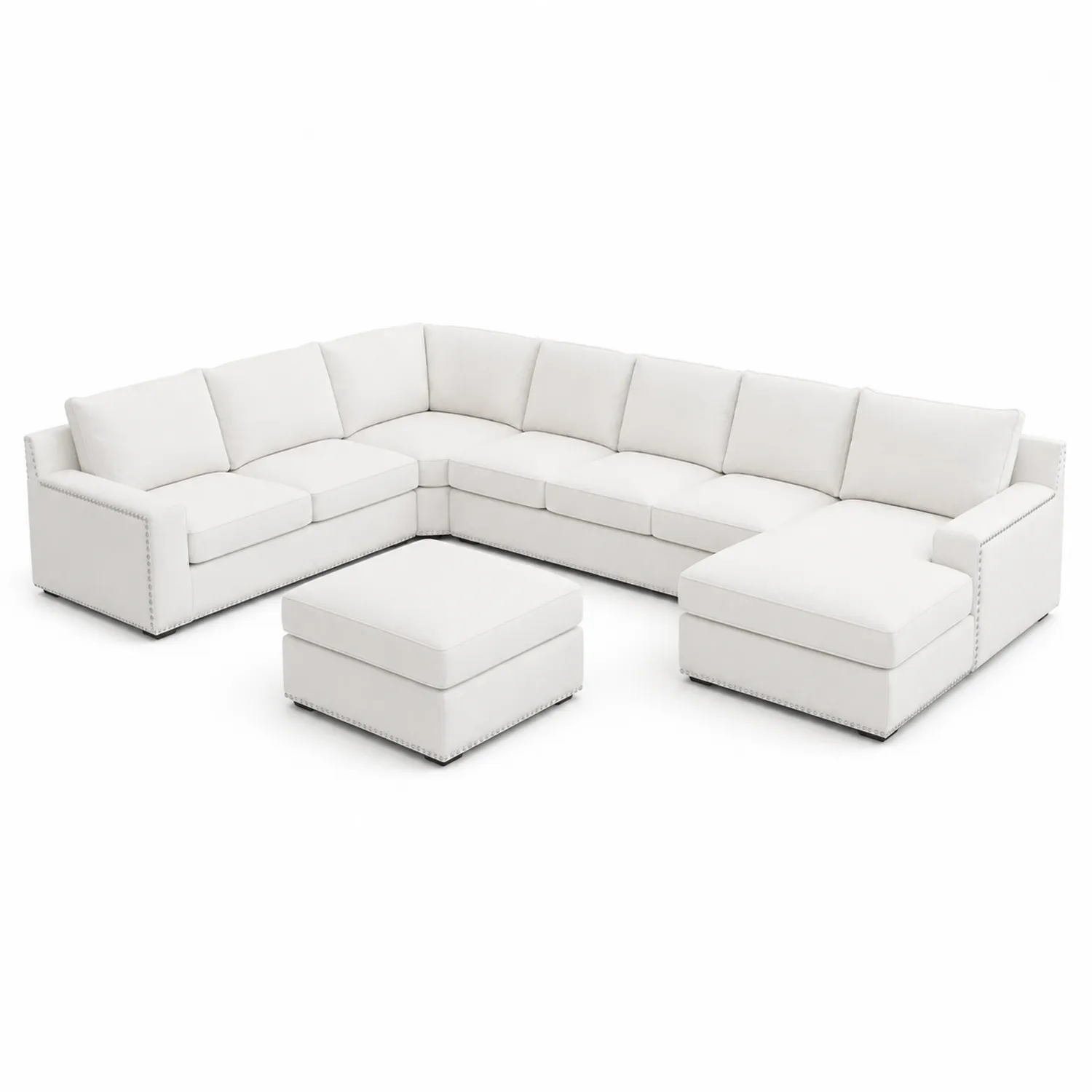 Sofá modular en L de tela blanca 7 plazas con otomana-Casixorn