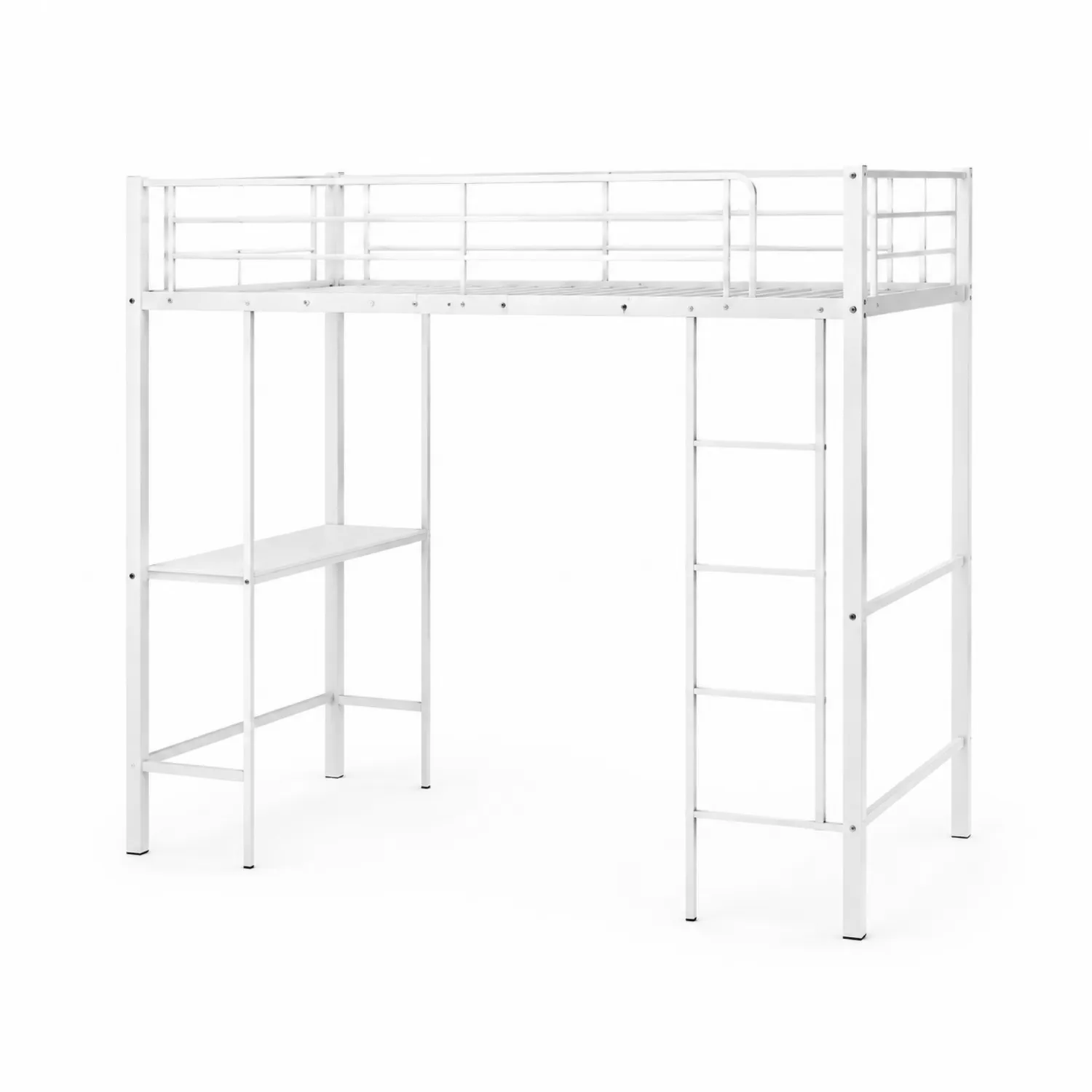 Cama alta de acero blanco con escritorio integrado-Casixorn