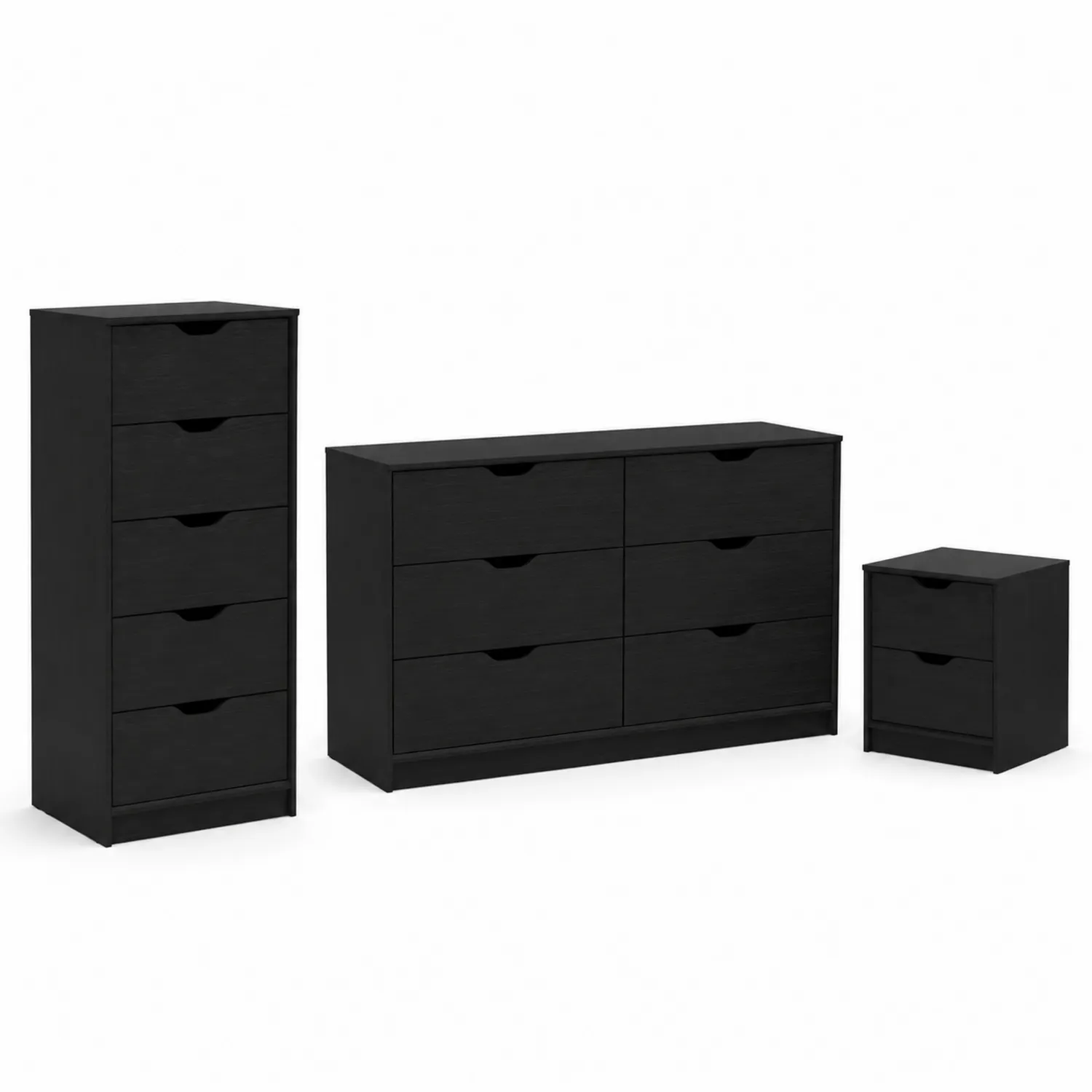 Conjunto de cajoneras de MDF negro con 6, 5 y 2 cajones-Casixorn