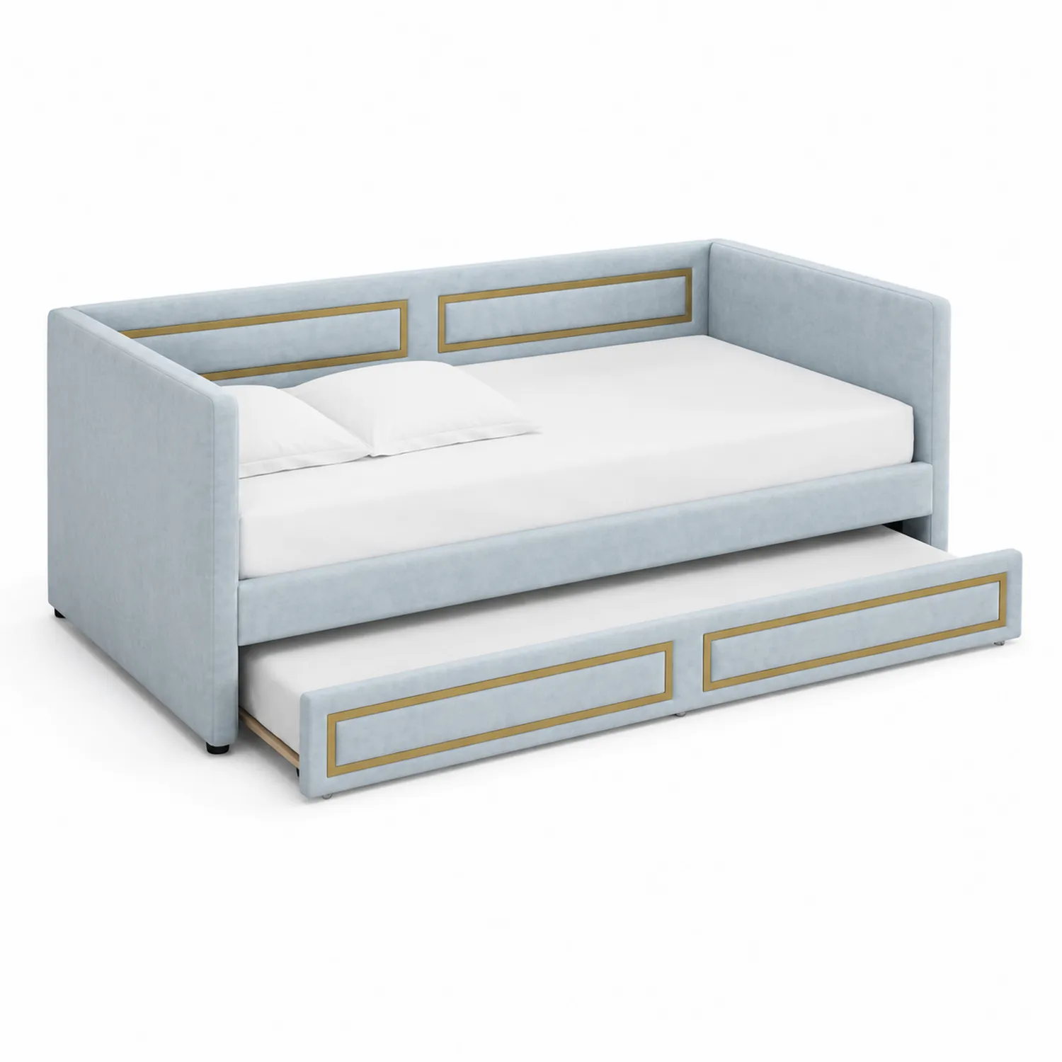 Cama de día con nido de terciopelo azul claro, 200x90cm-Casixorn