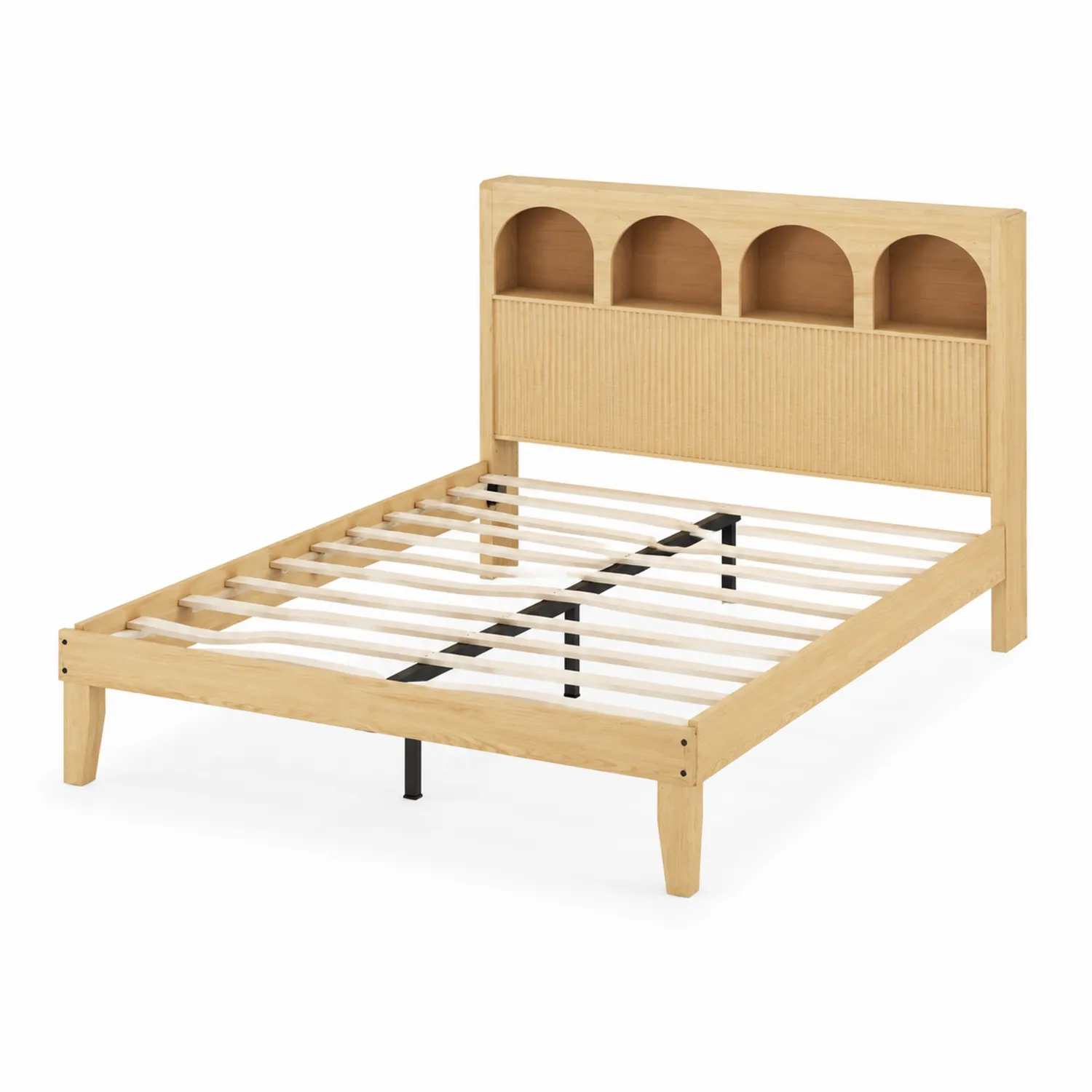Cama de Madera Maciza con Cabecero con Estantería 200x160 cm Natural-Casixorn