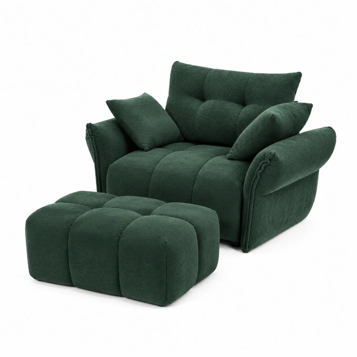 Sillón y Reposapiés de Tela Verde-Casixorn