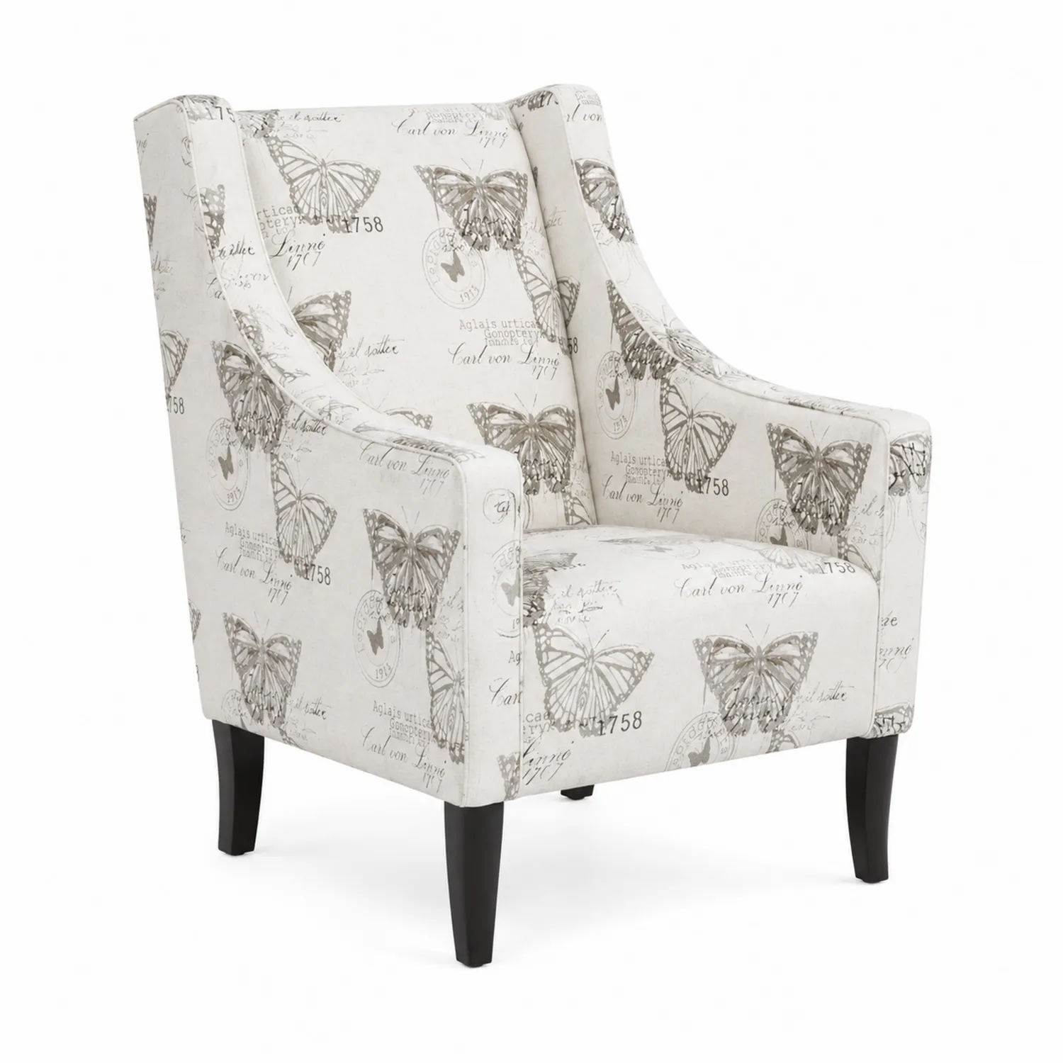 Sillón de Tela de Poliéster con Estampado de Mariposas Beige-Casixorn