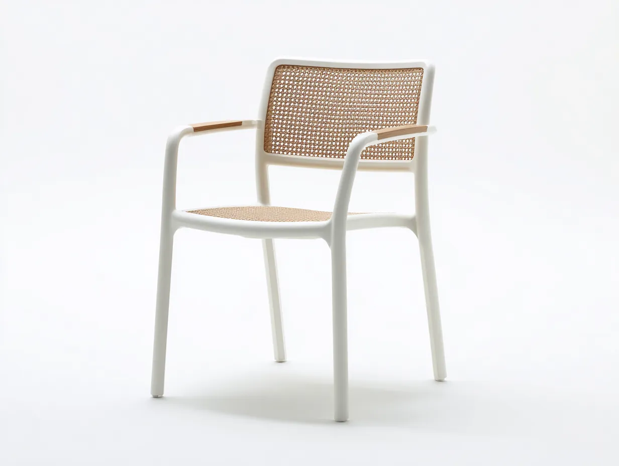 Silla de comedor exterior 57x58x81 cm - estructura blanca y ratán natural - asiento trenzado con brazos