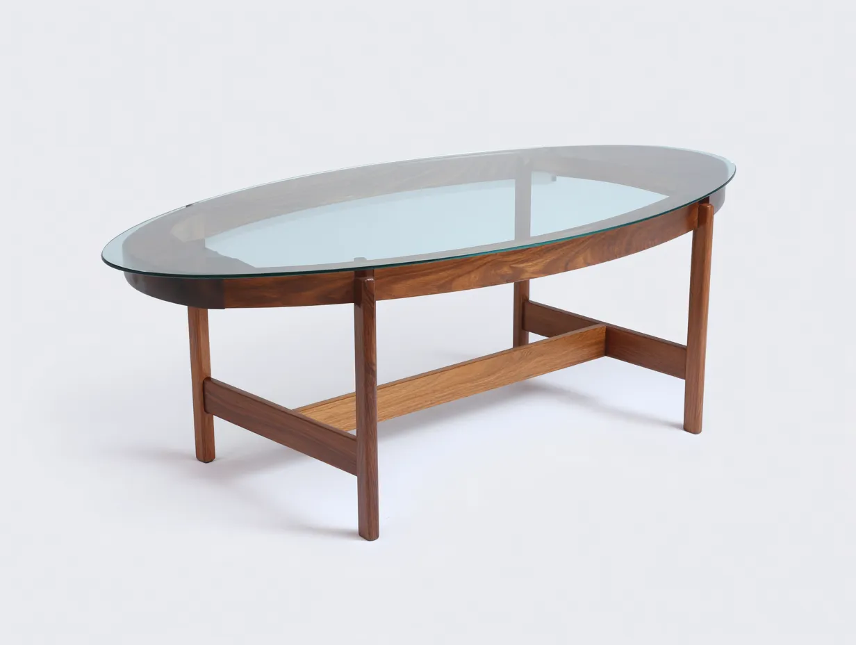 Mesa de centro 125x68x38 cm - nogal y ahumado - madera y vidrio - para salón - con base geométrica