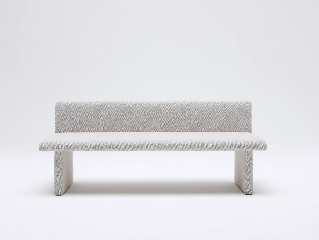 Banco 150x52x78 cm - tejido color marfil - con respaldo - para dormitorio