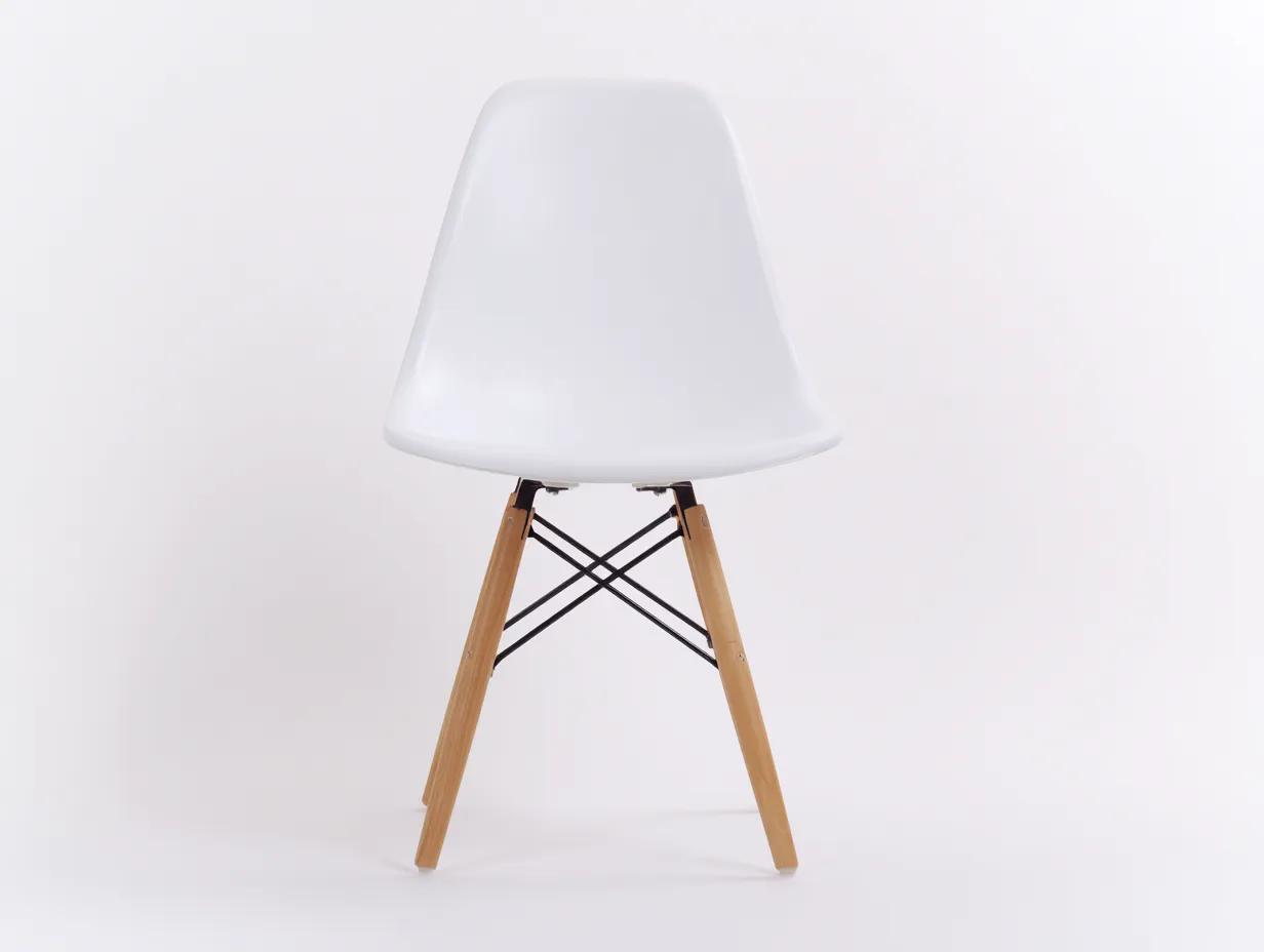 Silla de comedor exterior 48x52x82 cm - carcasa blanca y patas de madera - respaldo curvo moderno