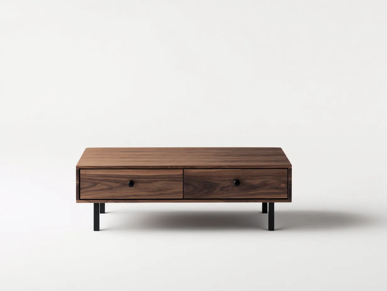 Mesa de centro 110x58x40 cm - nogal - madera y metal - para salón - con 2 cajones de líneas rectas