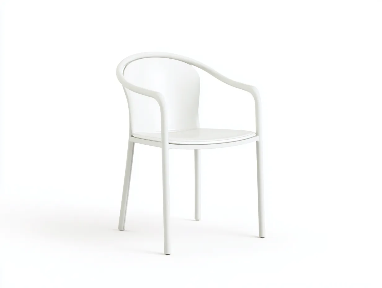 Silla de comedor exterior 58x57x80 cm - marco blanco y ratán natural - respaldo curvo con brazos