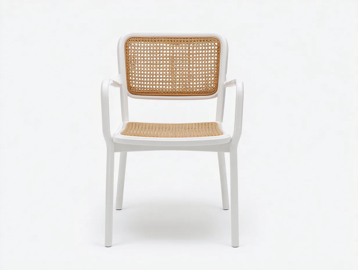 Silla de comedor exterior 57x59x82 cm - ratán natural y marco blanco - brazos con detalle madera