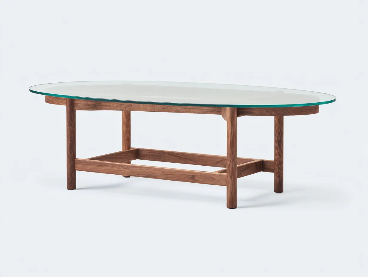 Mesa de centro 122x66x39 cm - nogal y transparente - madera y vidrio - para salón - con estructura abierta