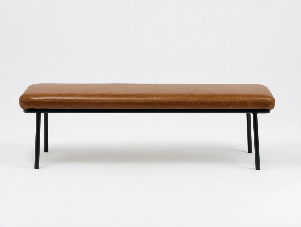 Banco 160x39x46 cm - símil piel camel - con patas negras - para dormitorio