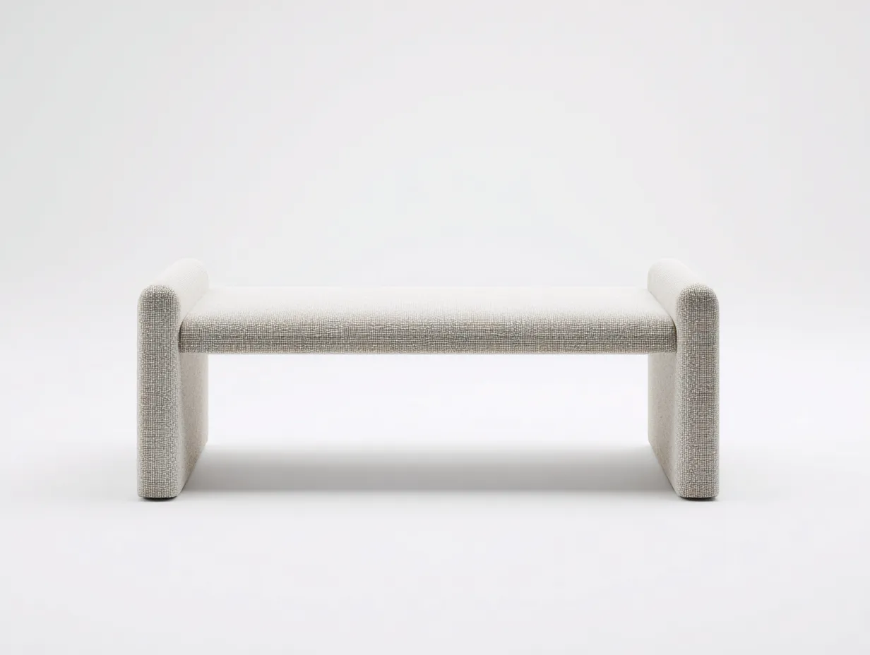 Banco 138x46x57 cm - tapizado beige claro - con extremos curvos - para dormitorio