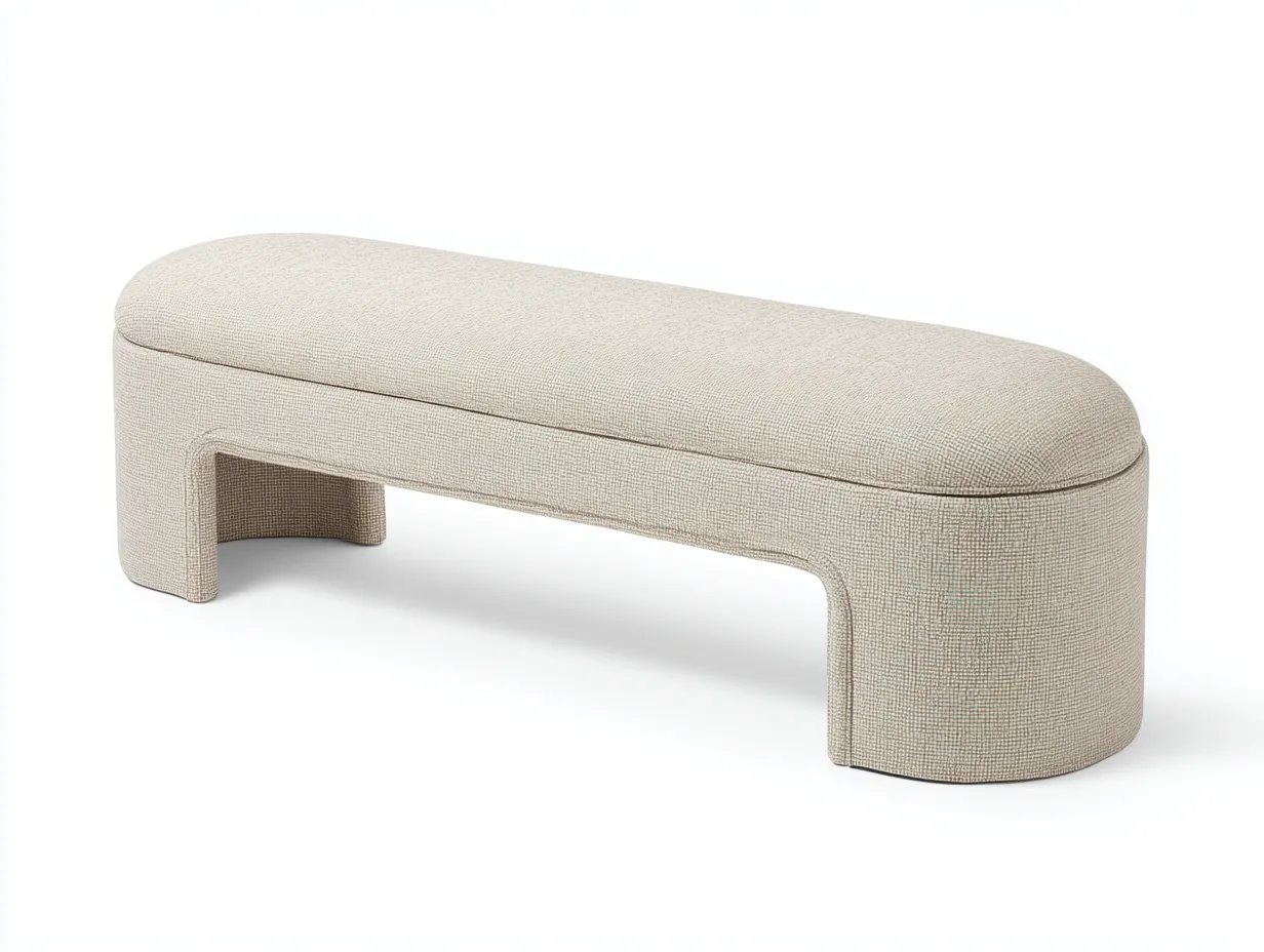 Banco 160x45x46 cm - tejido crema - con forma arqueada - para dormitorio