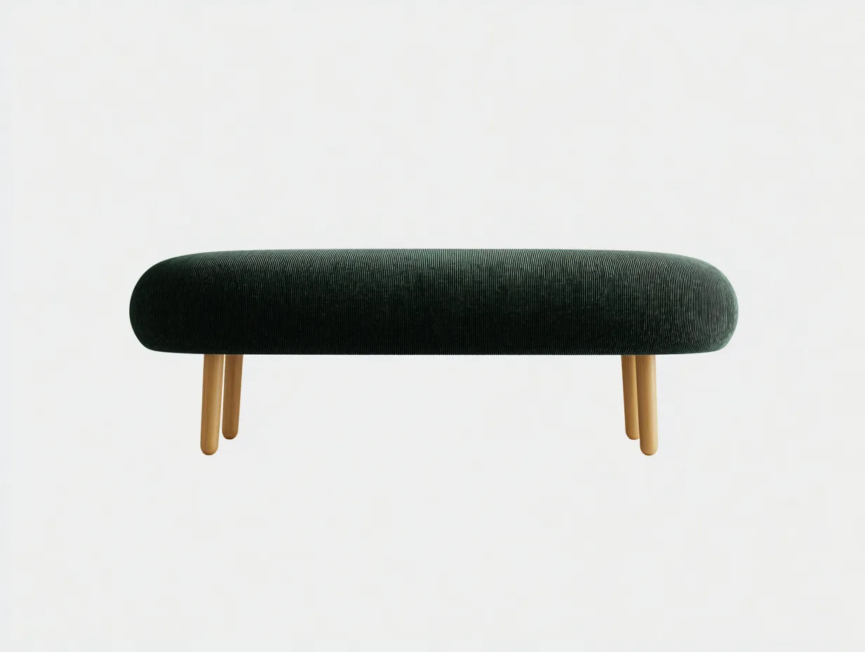 Banco 140x42x45 cm - terciopelo acanalado verde oscuro - con patas de madera - para dormitorio