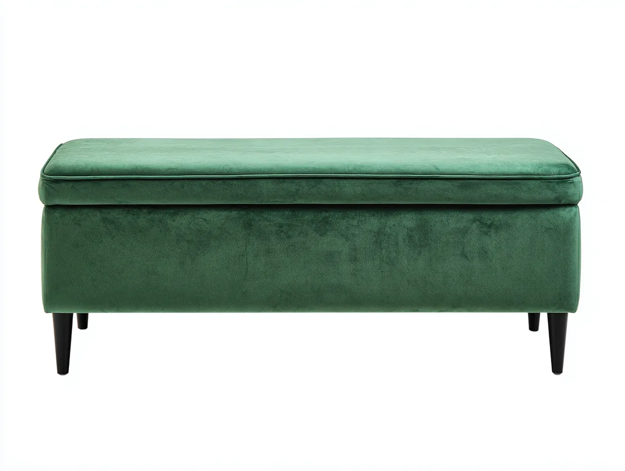 Banco 124x42x46 cm - terciopelo verde esmeralda - con almacenaje - para dormitorio