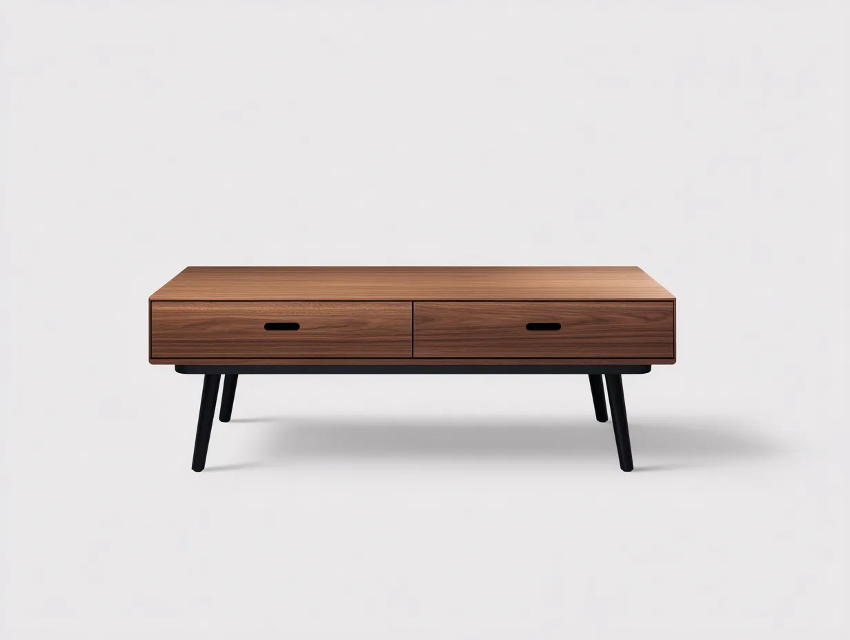 Mesa de centro 110x60x42 cm - nogal - madera y metal - para salón - con 2 cajones y estilo nórdico