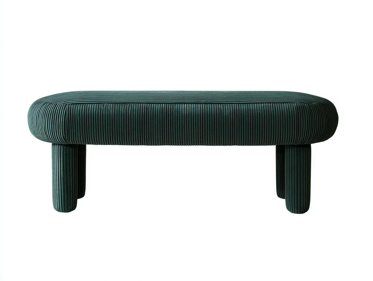 Banco 138x44x46 cm - pana verde petróleo - diseño redondeado - para dormitorio