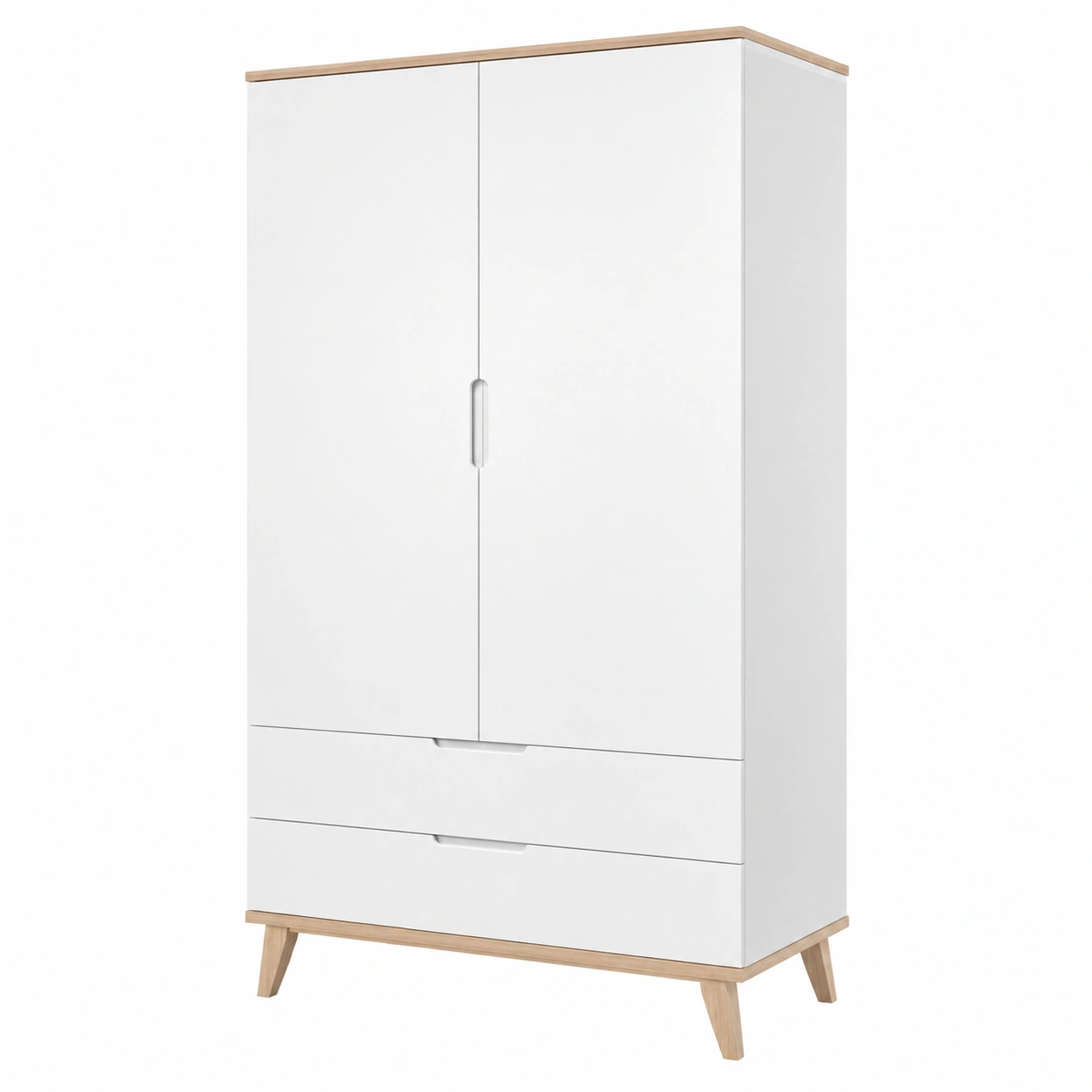 Moderner 2-turiger Kleiderschra mit Schubladen in Weiss, skandinavisches Design-OrvelloLiving