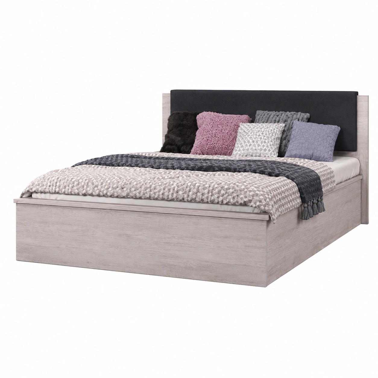 Modernes Schlafzimmer Set: Boxspringbett, Kleiderschra und Kommode in Eiche Weiss und Graphit-OrvelloLiving