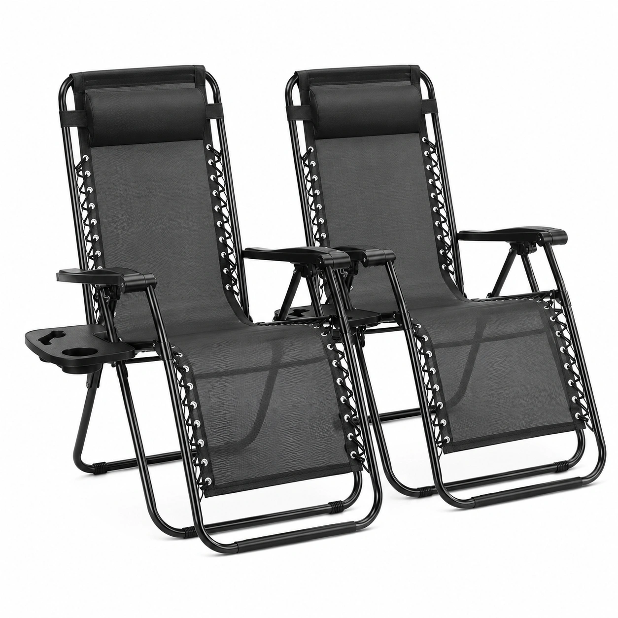 Schwerelosigkeitsstuhl Set, tragbarer Klappstuhl mit Getraehalter und verstellbarem Kissen, ideal fur Strand, Camping, Terrasse und Garten-OrvelloLiving