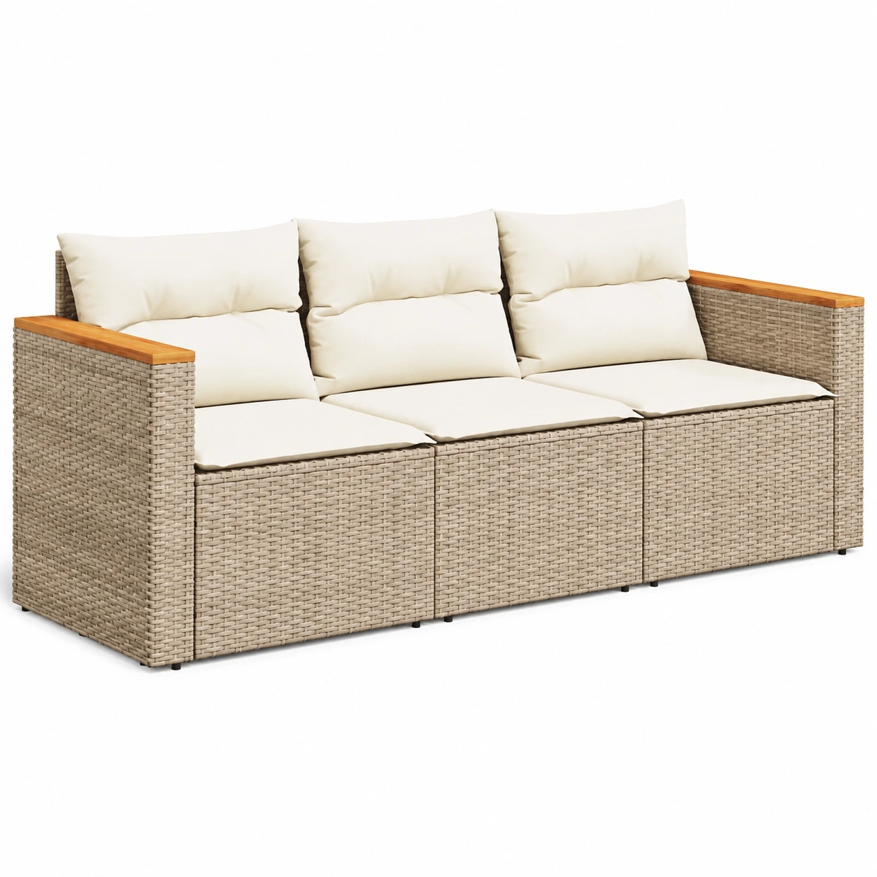 Moderner 3-Sitzer Garten-Loungesofa mit Kissen, Stahlrahmen, Beige Poly-Rattan-OrvelloLiving