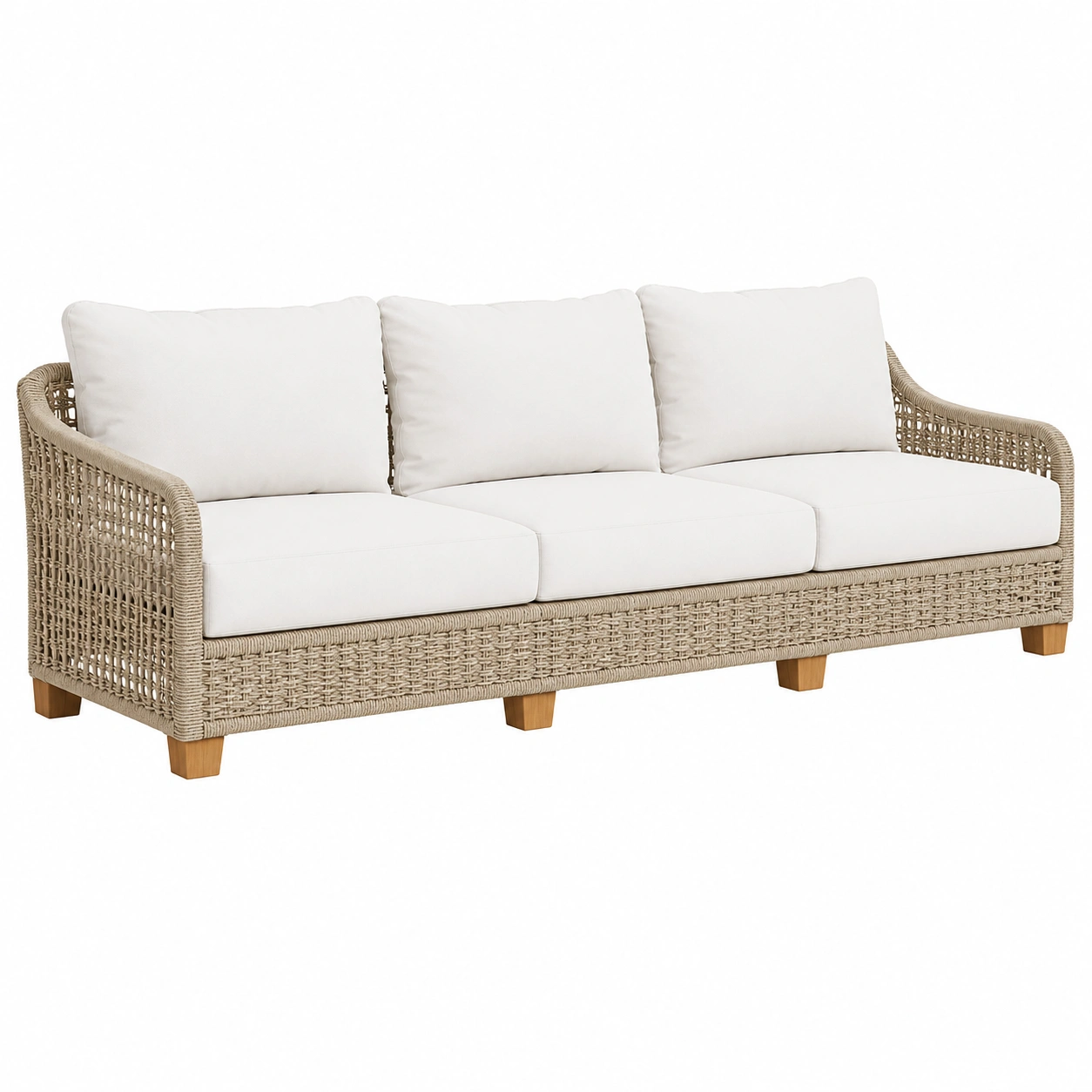 Modulares 3-Sitzer Gartensofa mit Kissen, Terrassen-Loungeset aus Beige Polyrattan-OrvelloLiving