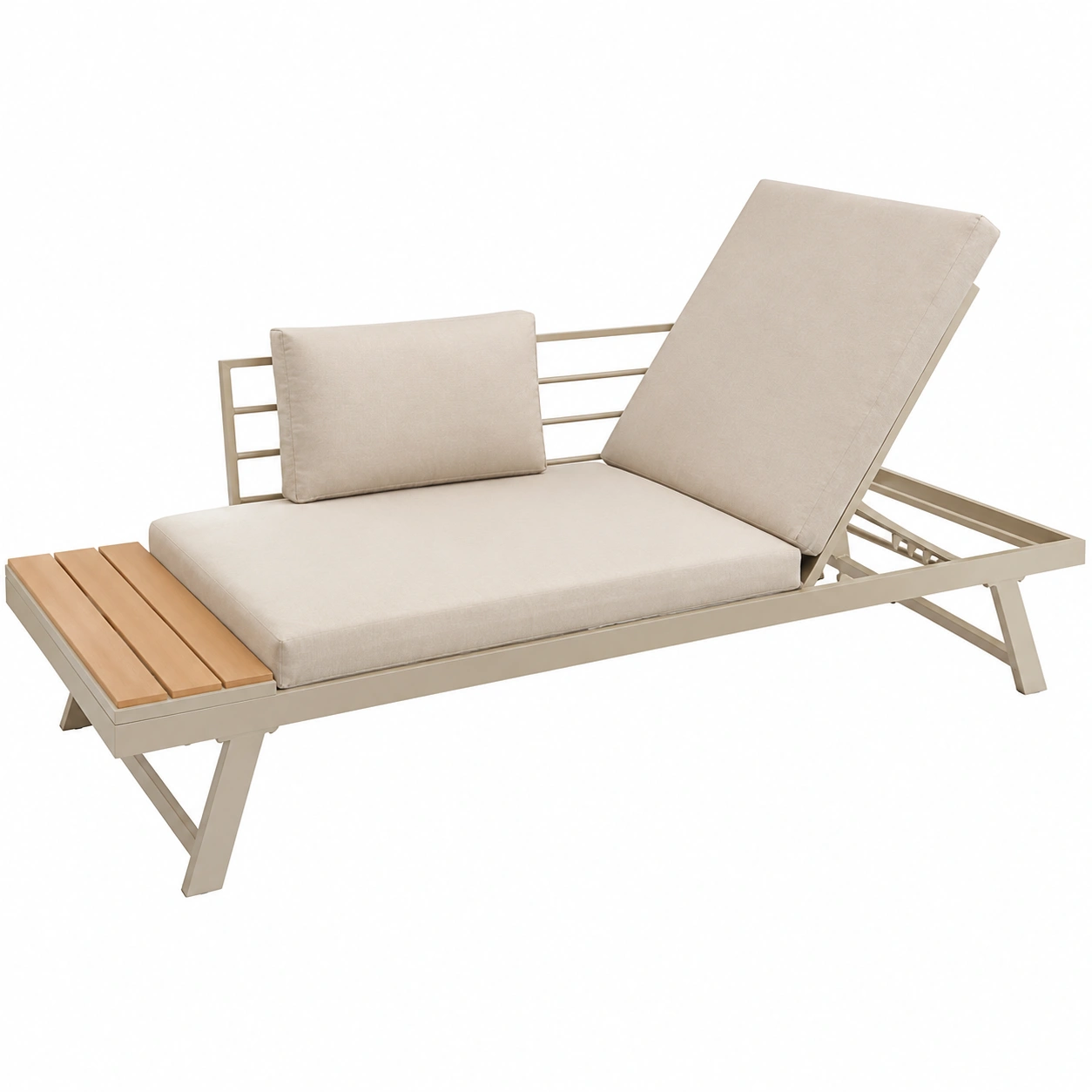 Modular Gartenlounge Miami – Verstellbares Sofa aus WPC und Aluminium, 230 cm, Champagner-Greige-OrvelloLiving