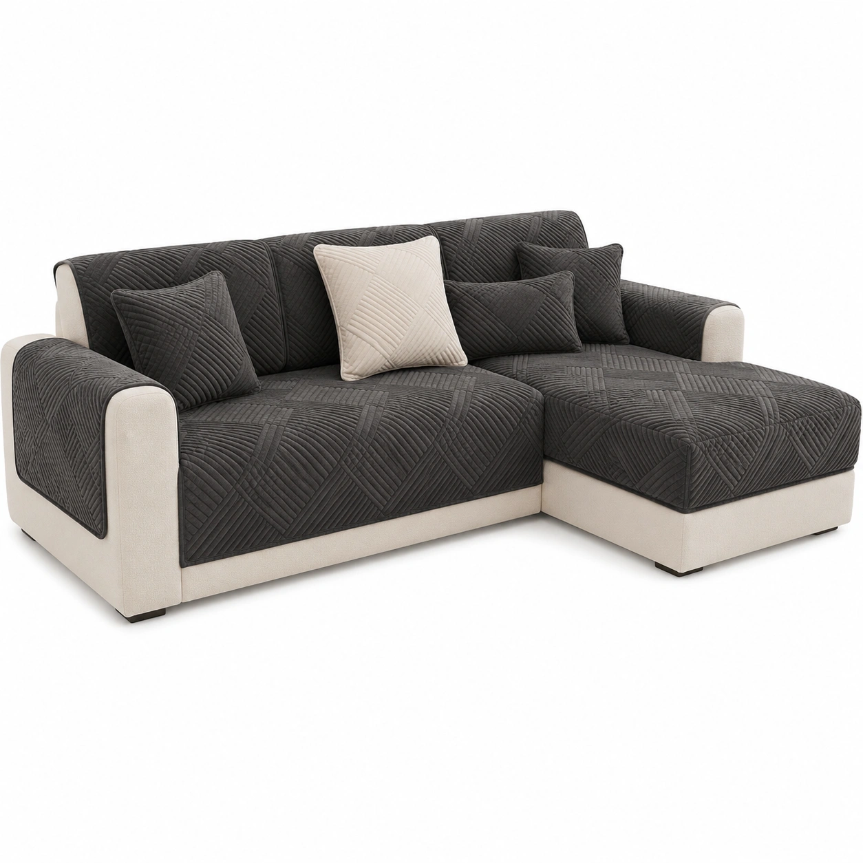 Universelle elastische Sofahusse, L-formig, rutschfest und waschbar fur 1/2/3/4 Sitzer, Duelgrau-OrvelloLiving