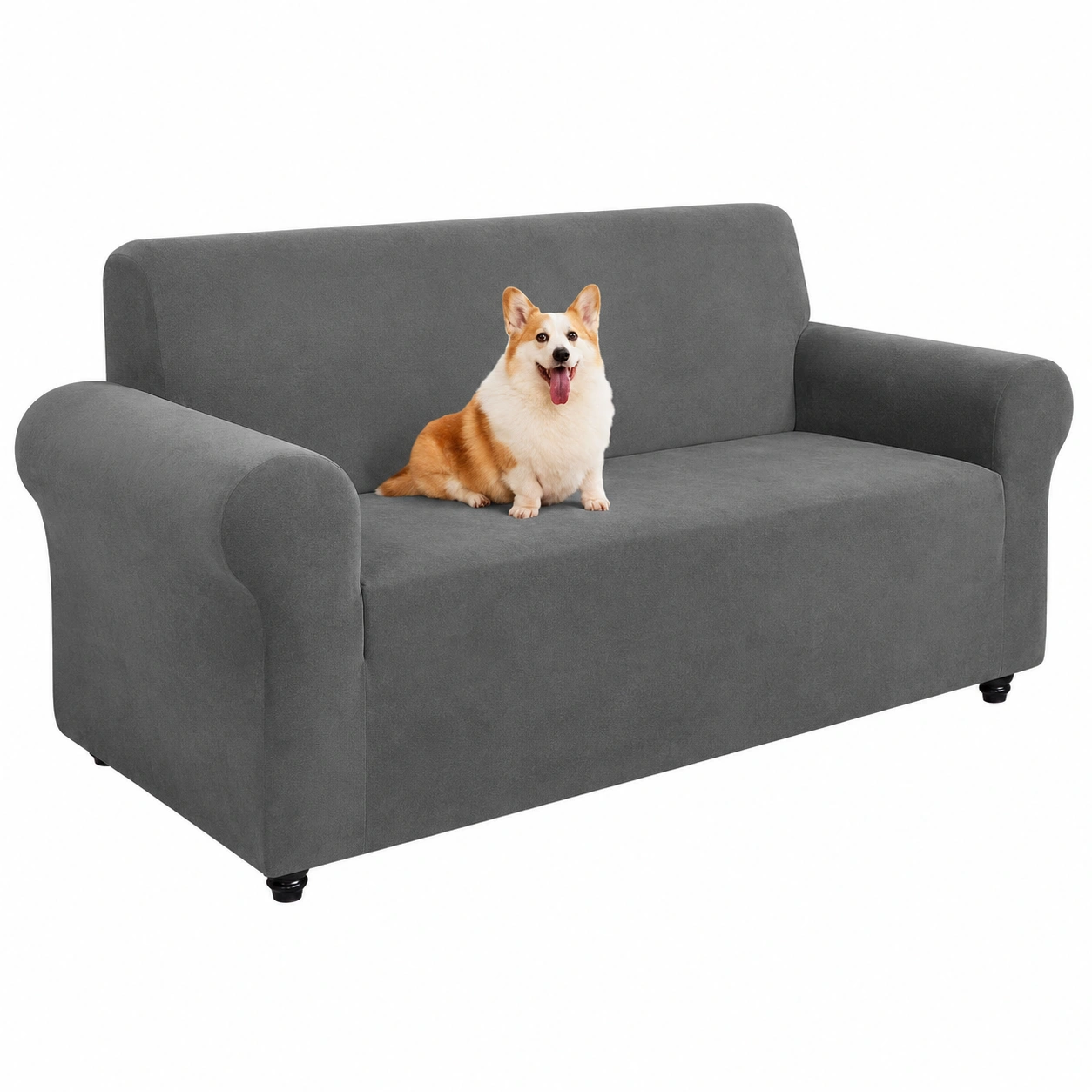 Eleganter Samt-Sofabezug fur 3-Sitzer, rutschfest und waschbar, idealer Schutz fur Haustiere im Wohnzimmer, Farbe: Grau-OrvelloLiving