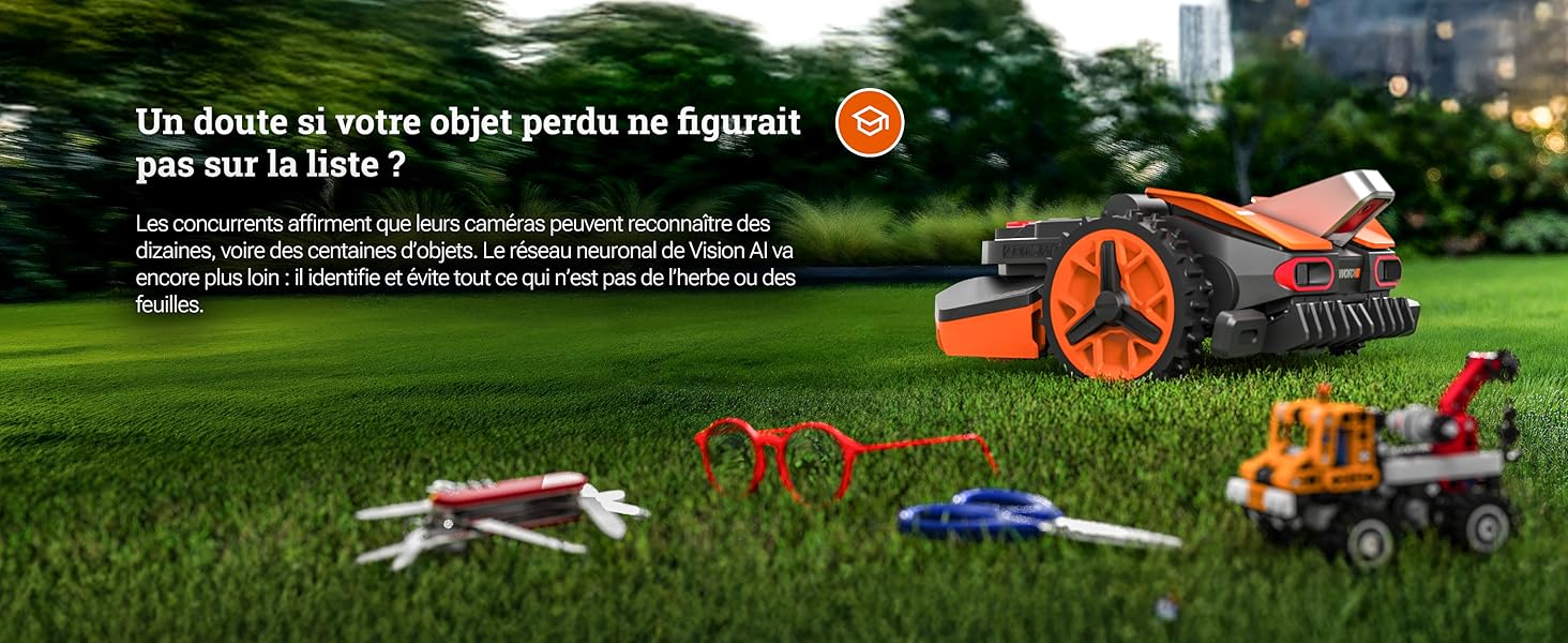 Vision identifie et évite tout ce qui n’est pas de l’herbe ou des feuilles.
