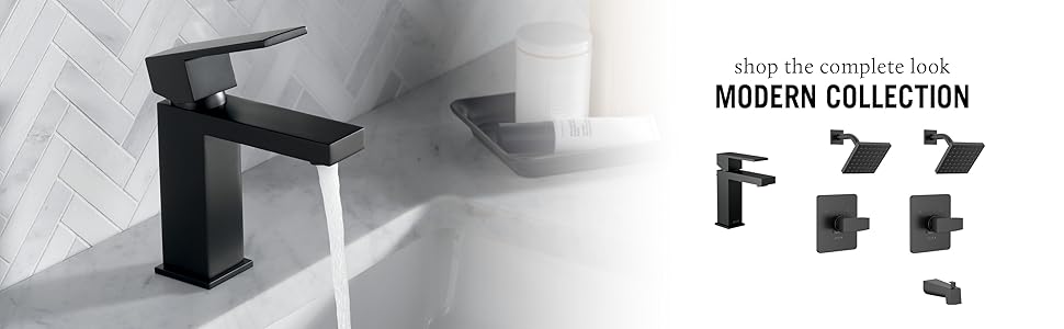 Image de robinet de salle de bain noir avec roissoirs de douche coordonnés
