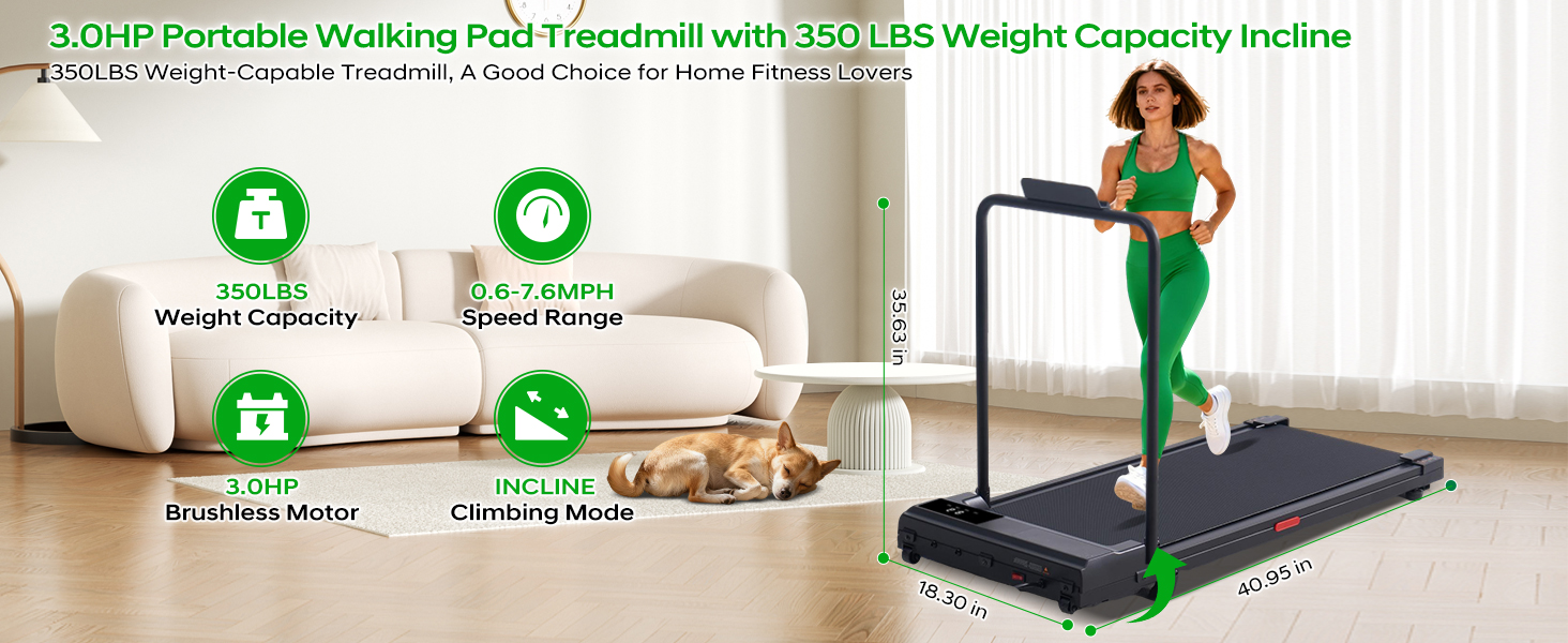 Tapis de marche portable 3.0CV avec capacité 159kg inclinaison