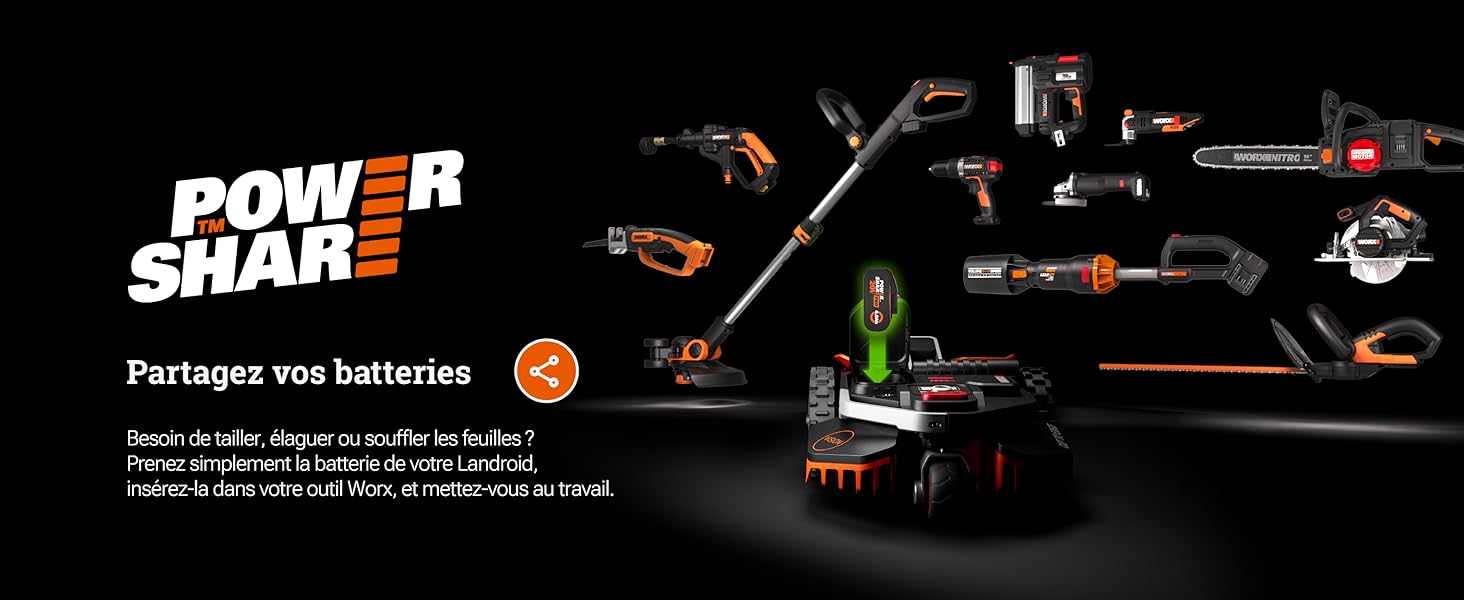 La batterie est compatible avec tous les outils Worx 20V, 40V et 80V