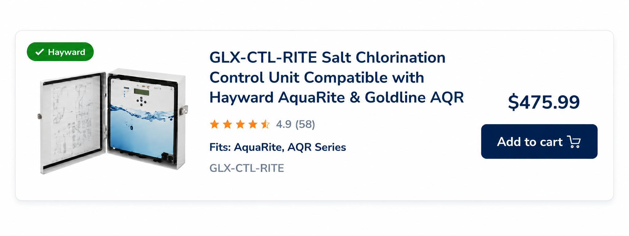 Aqualix GLX-CTL-RITE salt chlorination control unit replacement compatible with Hayward AquaRite and Goldline AQR systems
