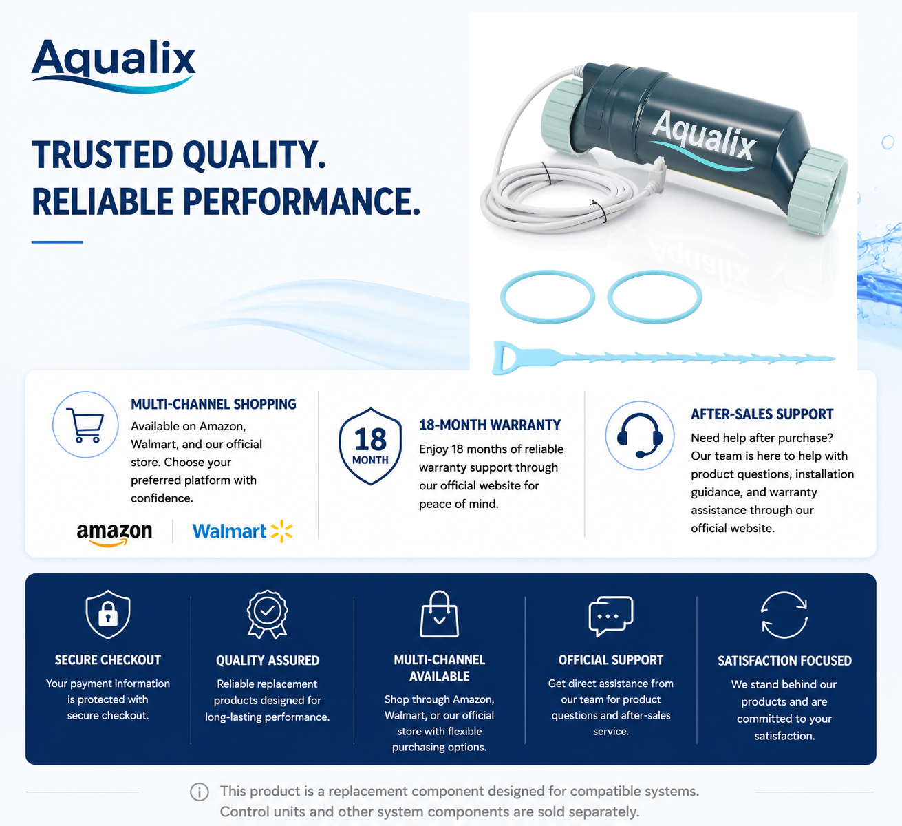 Aqualix T-Cell-5 salt cell replacement compatible with Hayward salt chlorine generator systems