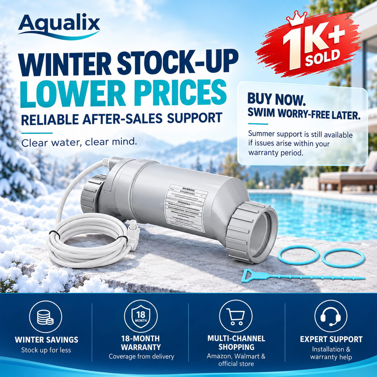 Aqualix-Replacement Salt Cell Compatible with Select Hayward® Salt Chlorination Systems