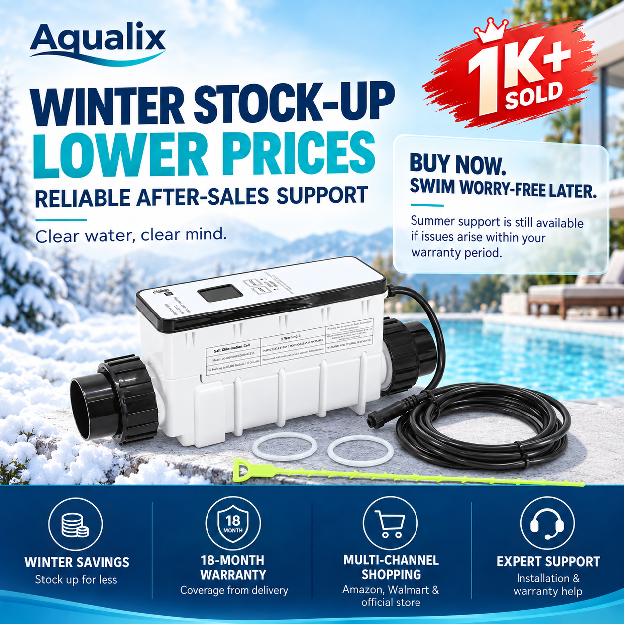 Aqualix-Replacement Salt Cell Compatible with Select Pentair® IntelliChlor® Systems